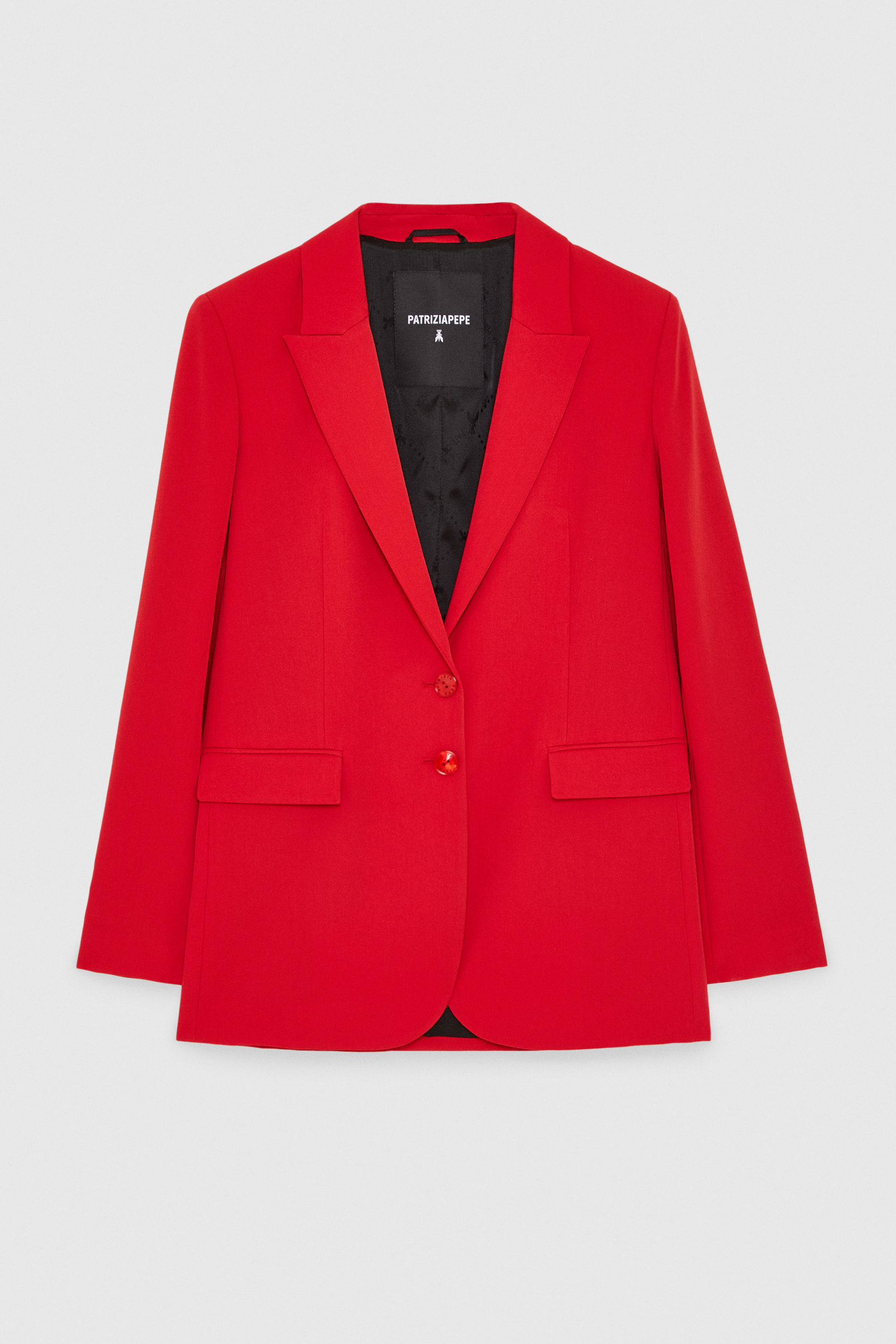 red boyfriend coat