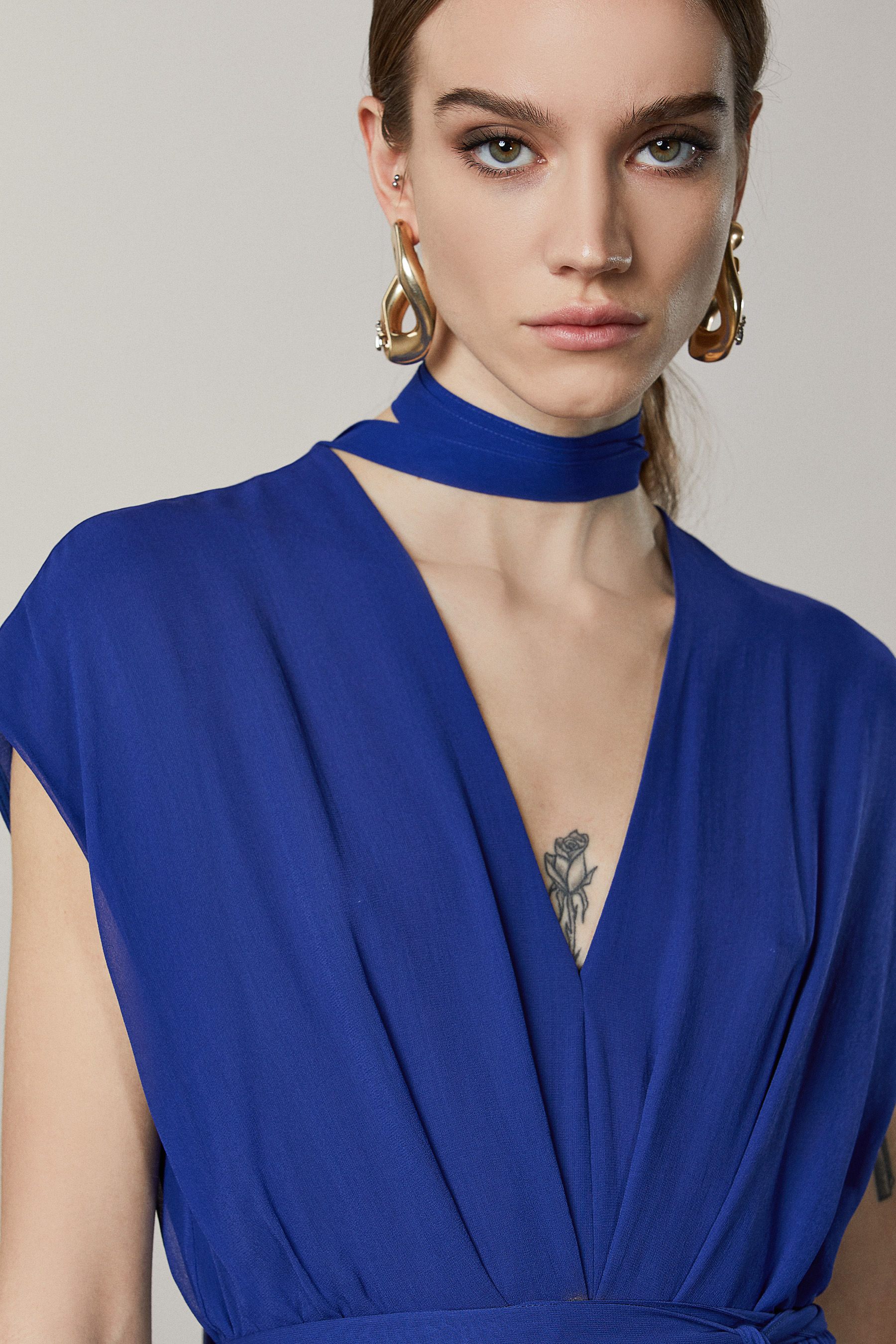 Blue Long V neck dress | Patrizia Pepe