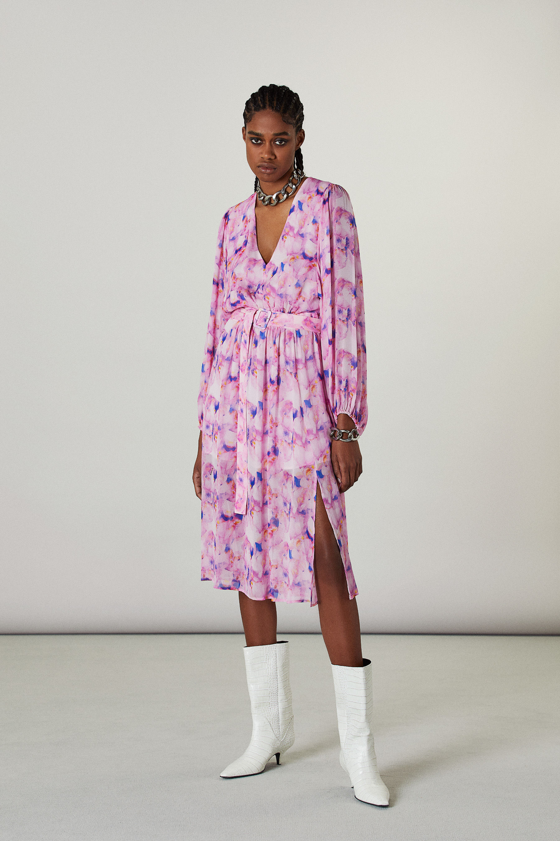 Abito scollo a V con stampa