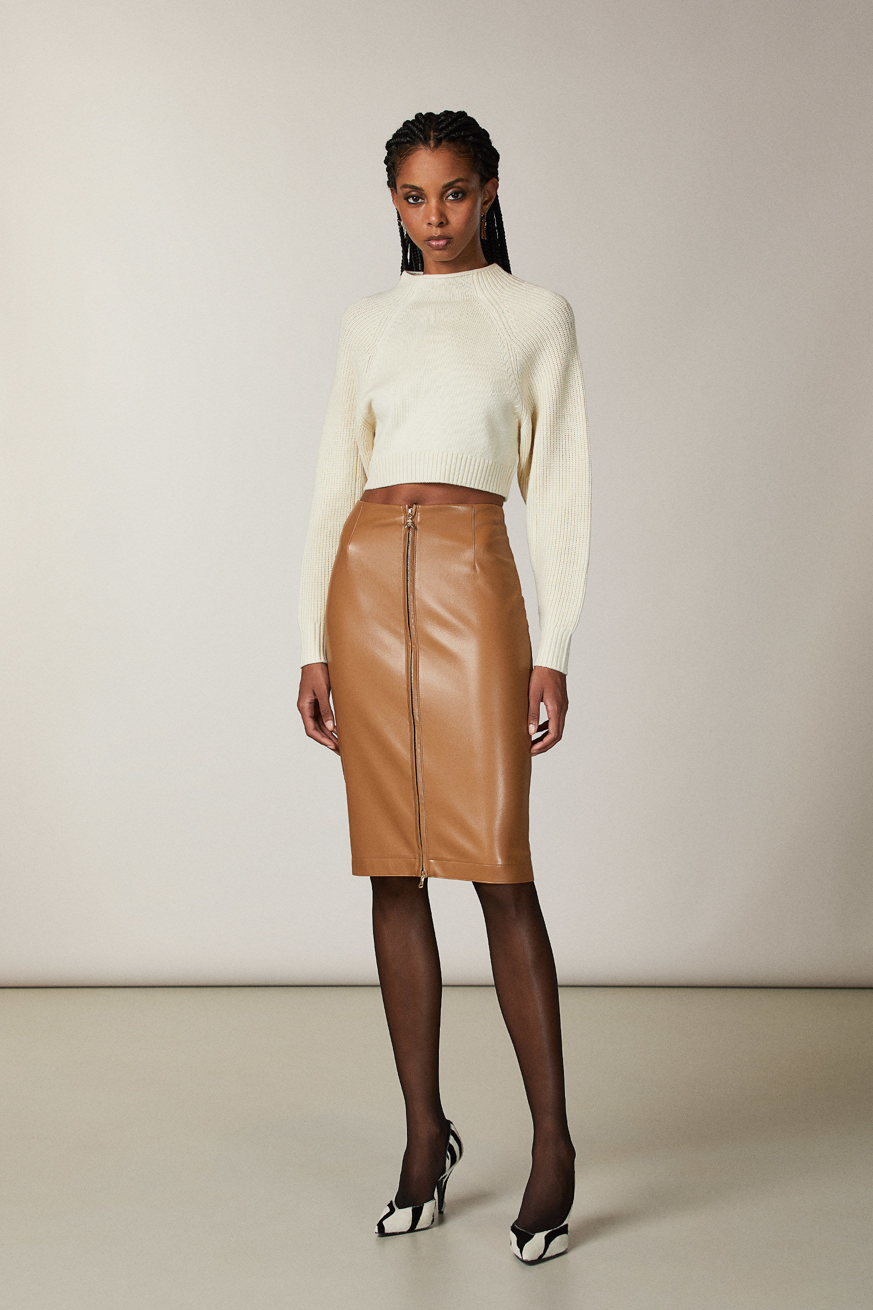 Fashion Skirts Pencil Skirts Zara Basic Pencil Skirt black-brown allover print business style 