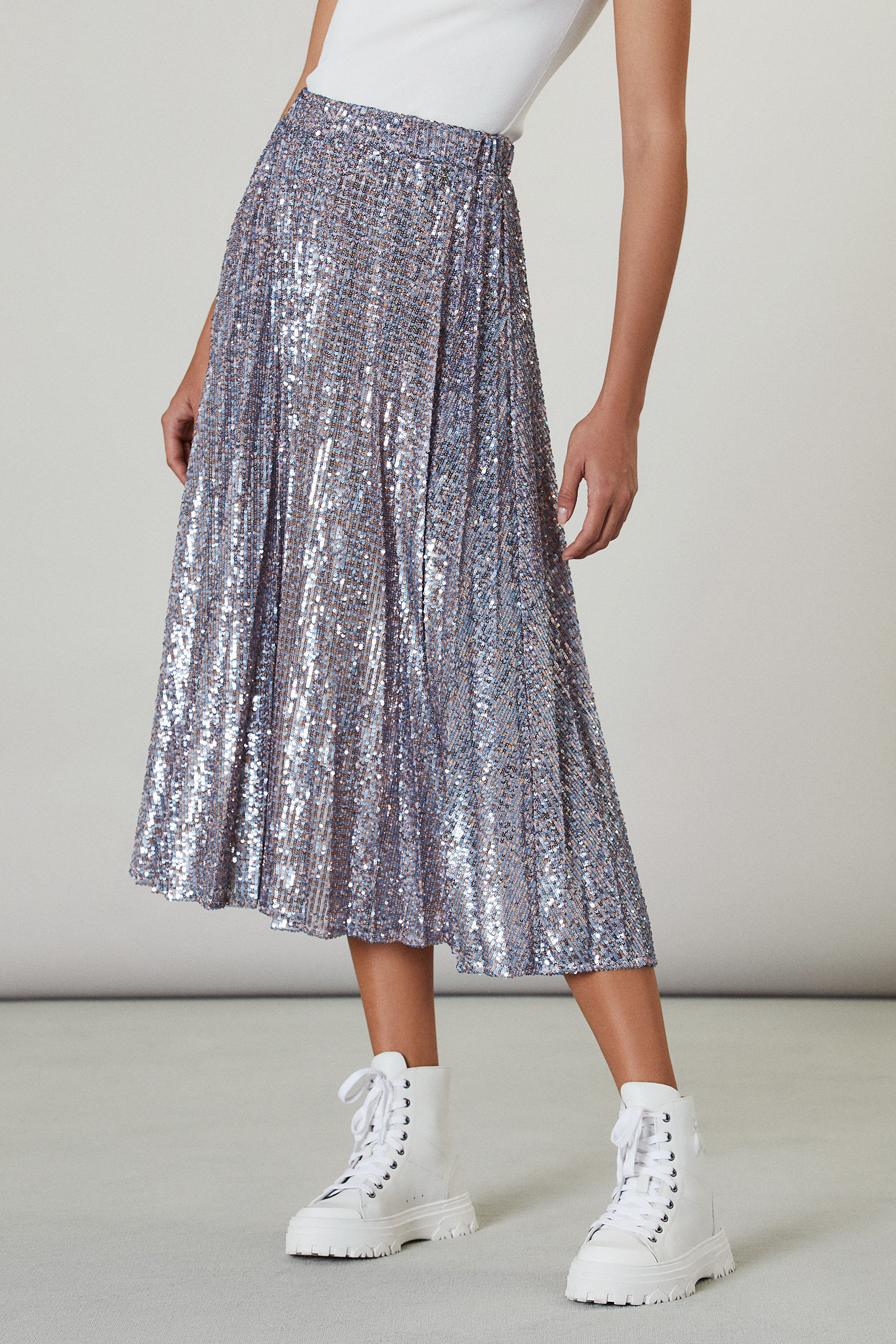 silver pleated skirt