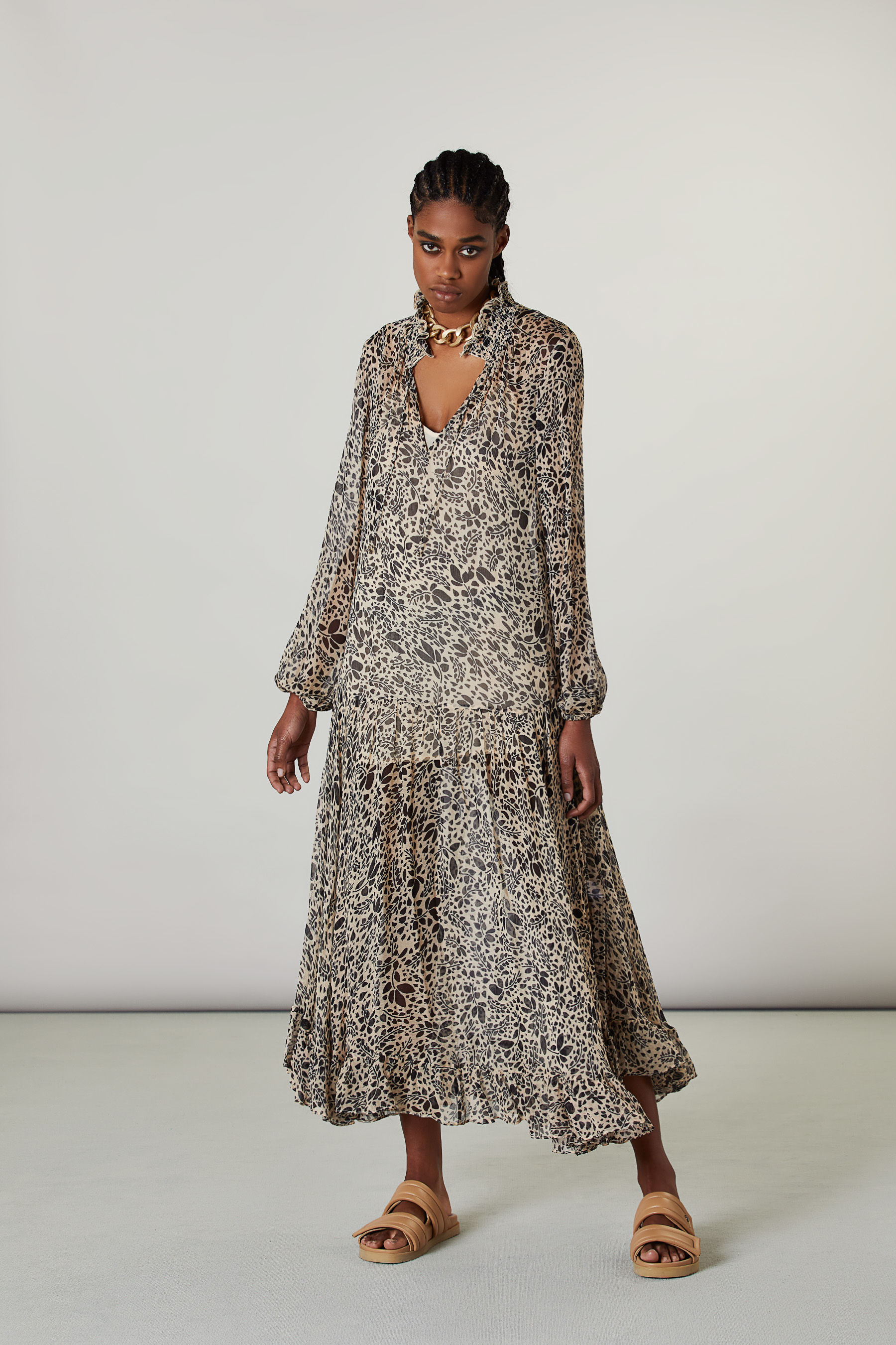 Abito midi in viscosa con stampa