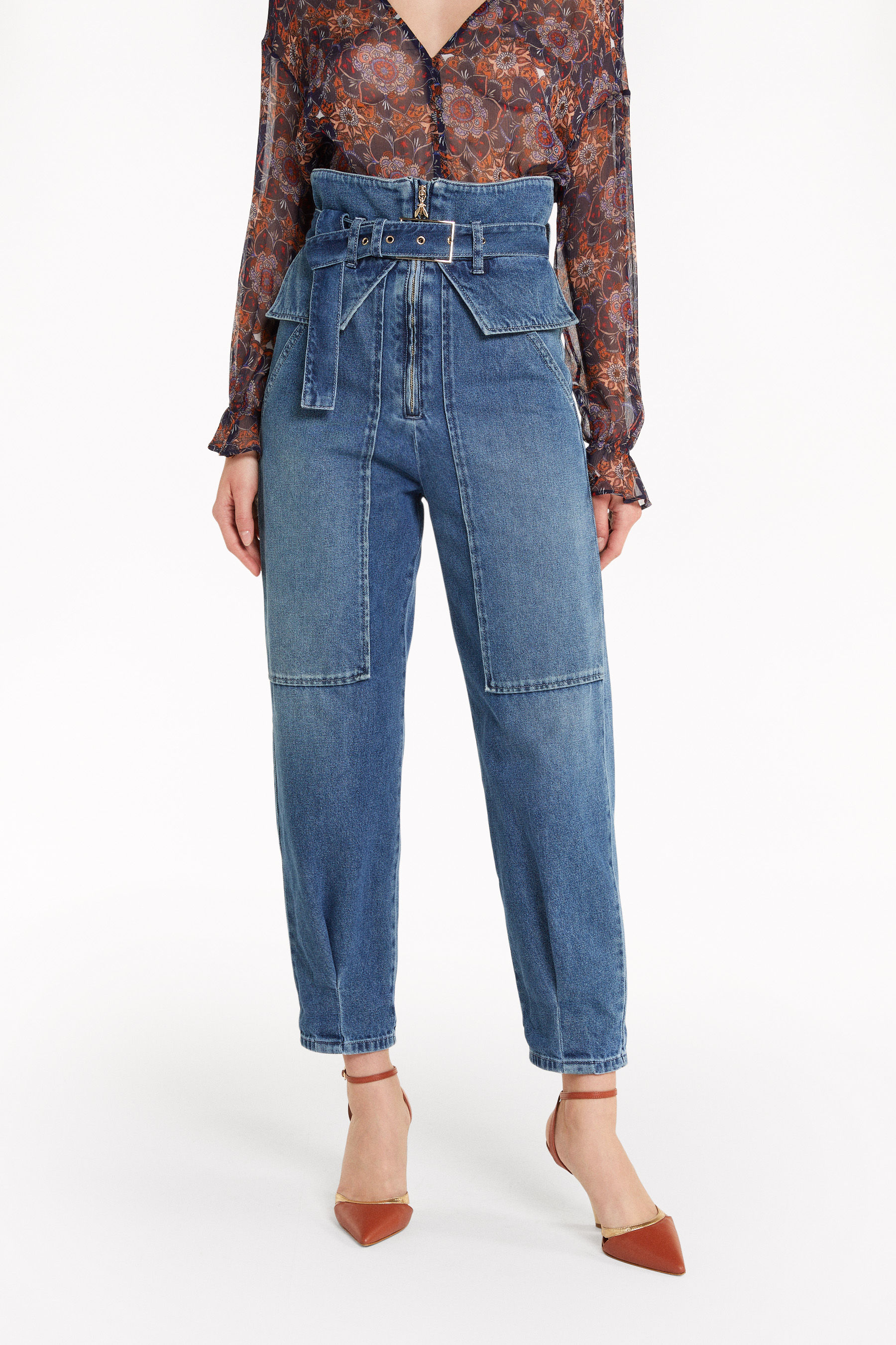 High-waisted denim pants