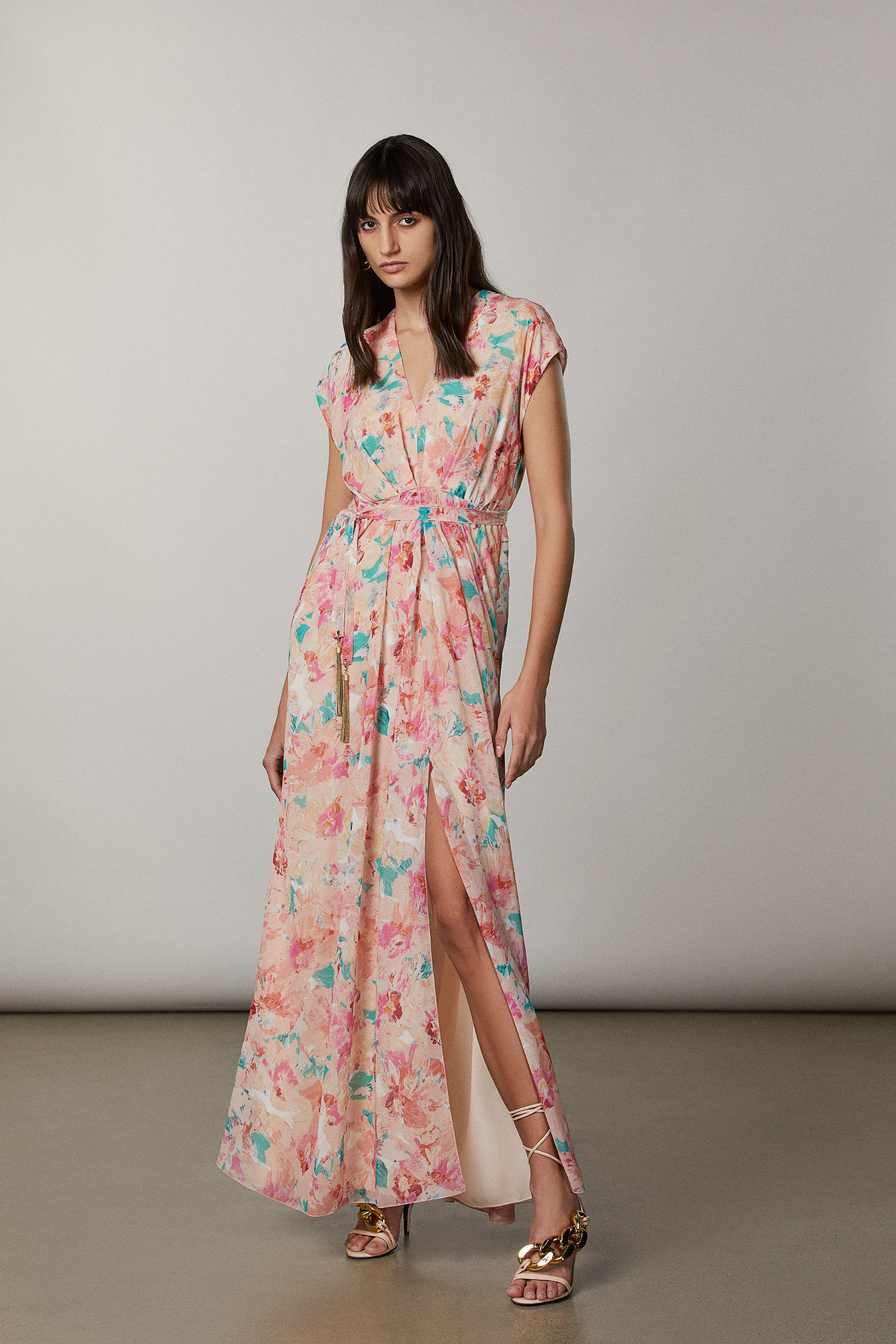 Abito lungo cintura in tessuto