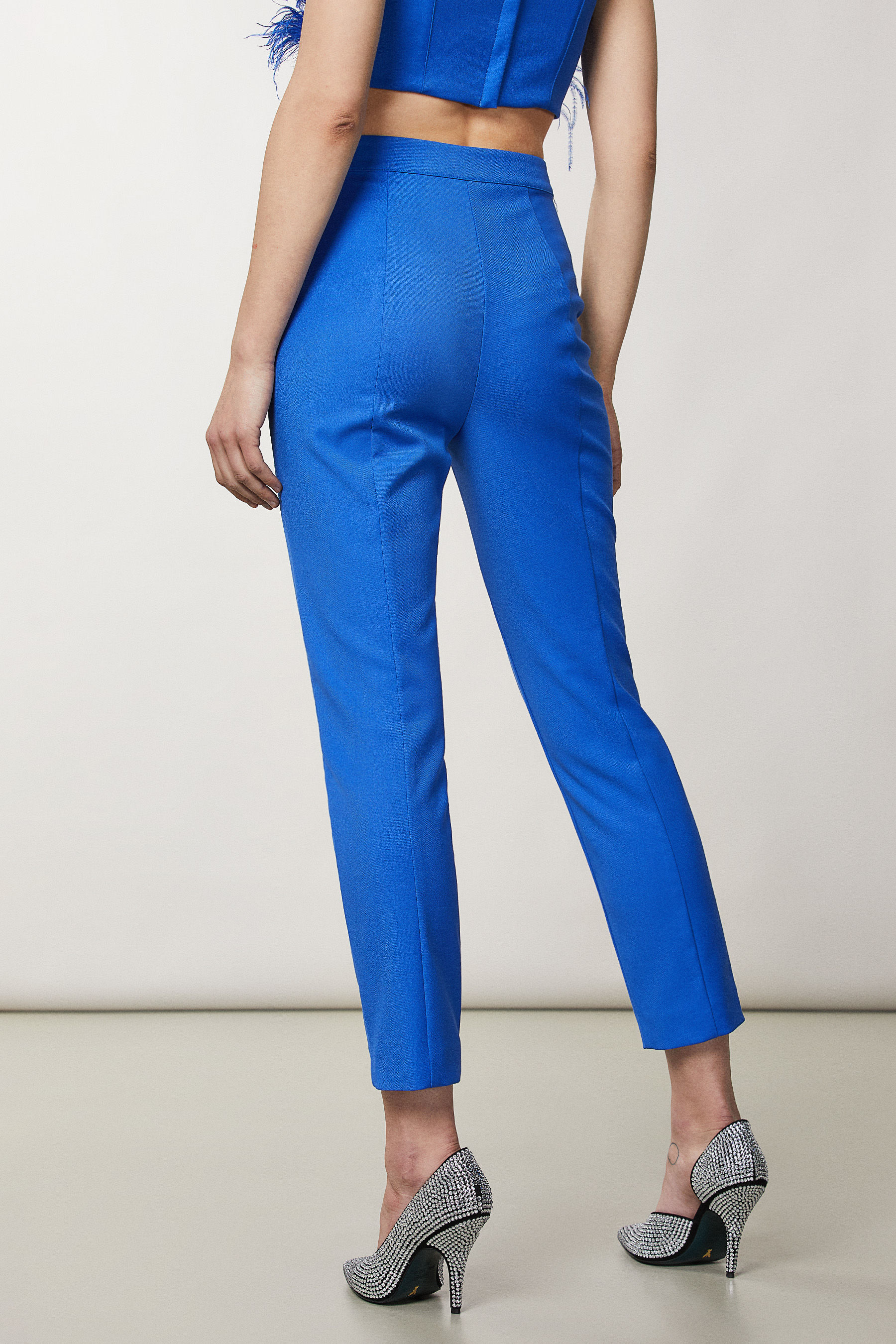 Buy Ishin Women Blue Straight Fit Solid Cigarette Trousers - Trousers for  Women 6980003 | Myntra