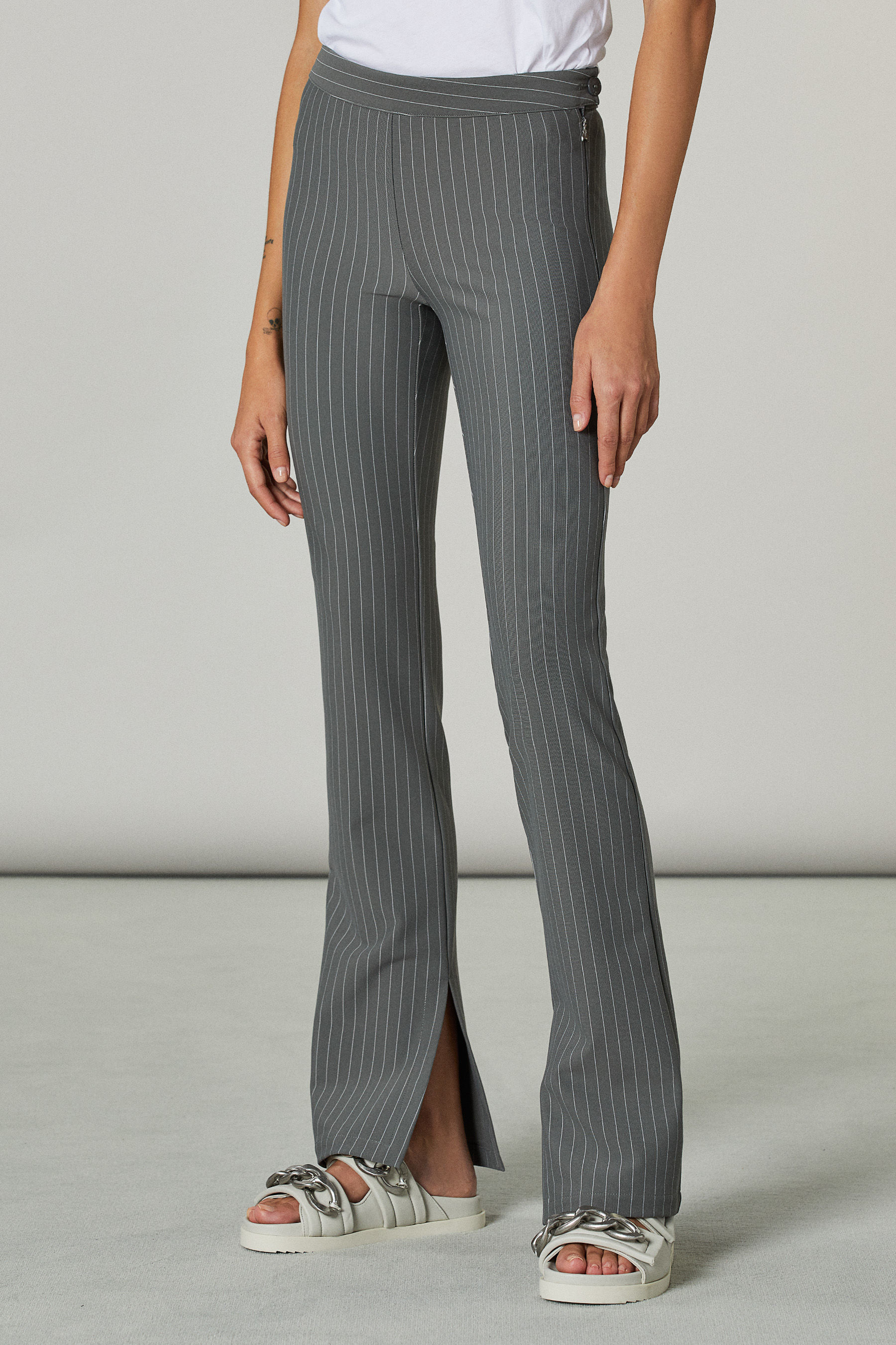 Tech Grey Side-slit pants | Patrizia Pepe