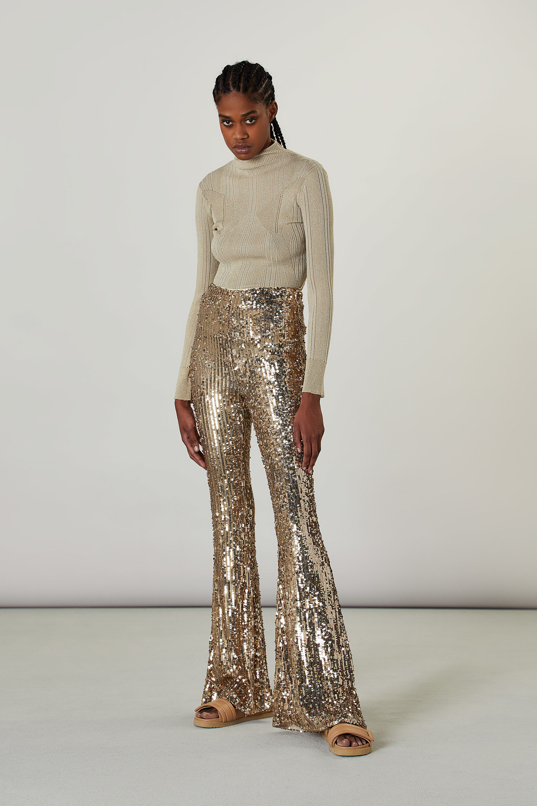 Yellow All-over sequin pants | Patrizia 
