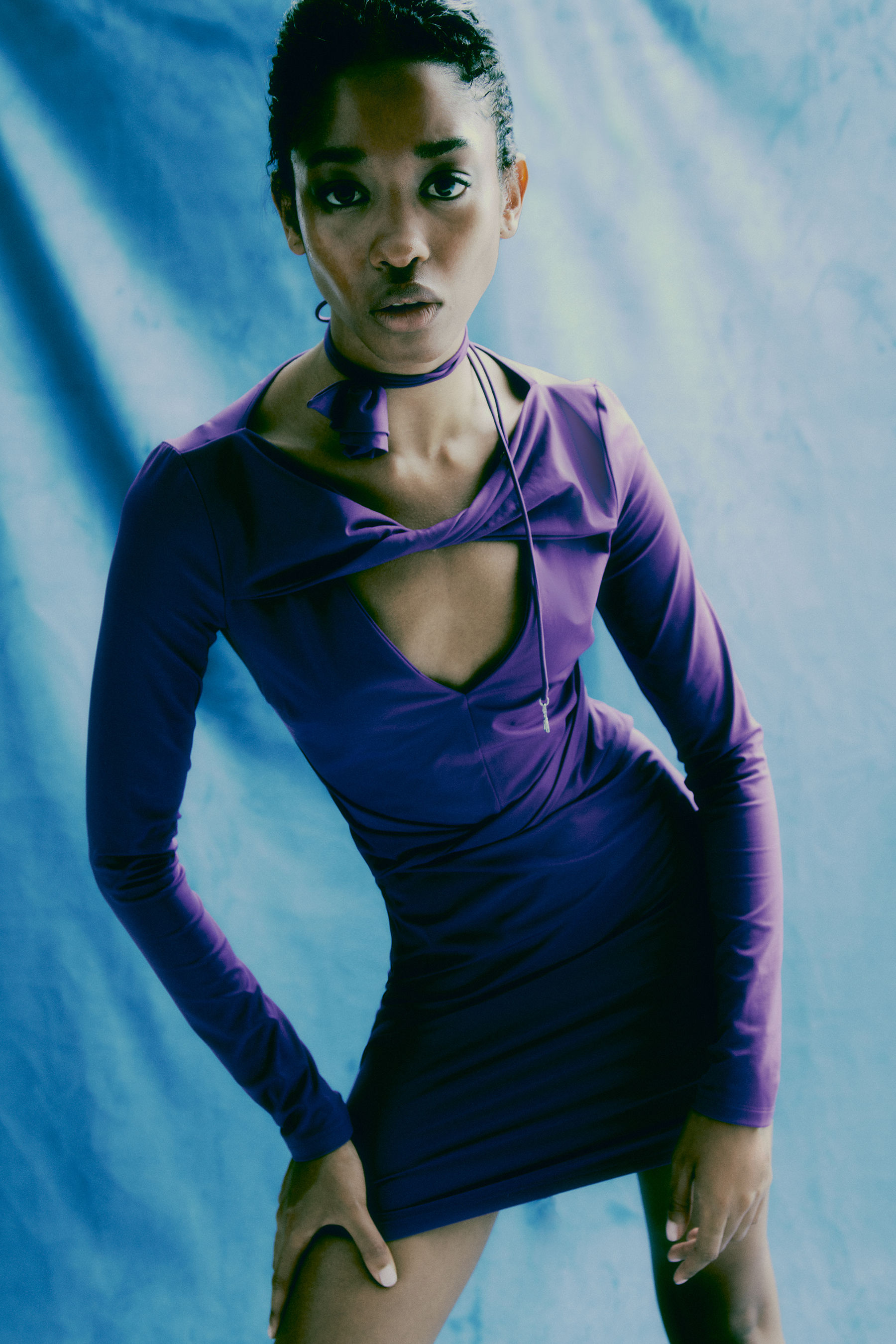 Purple Knot detail mini dress 