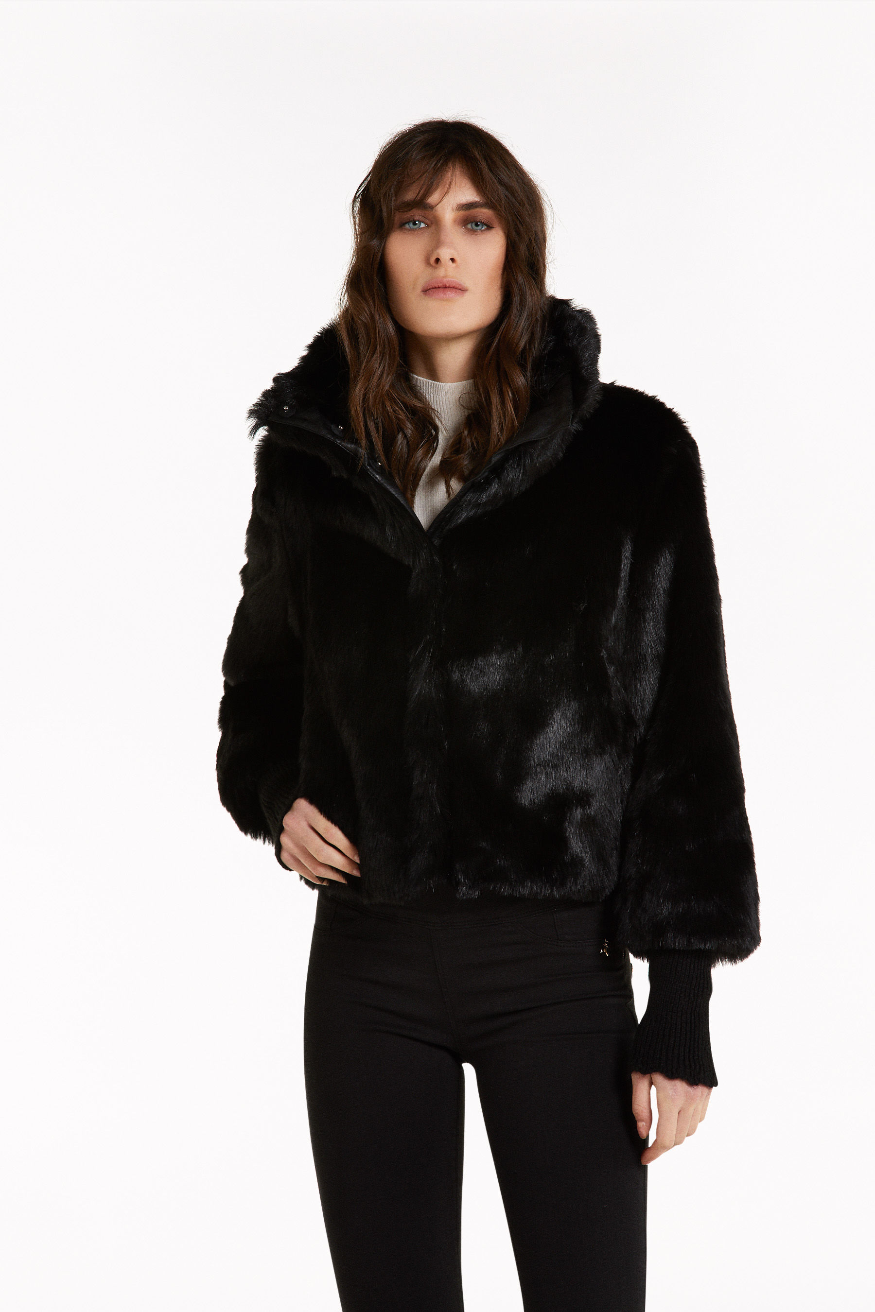 black faux fur jacket short
