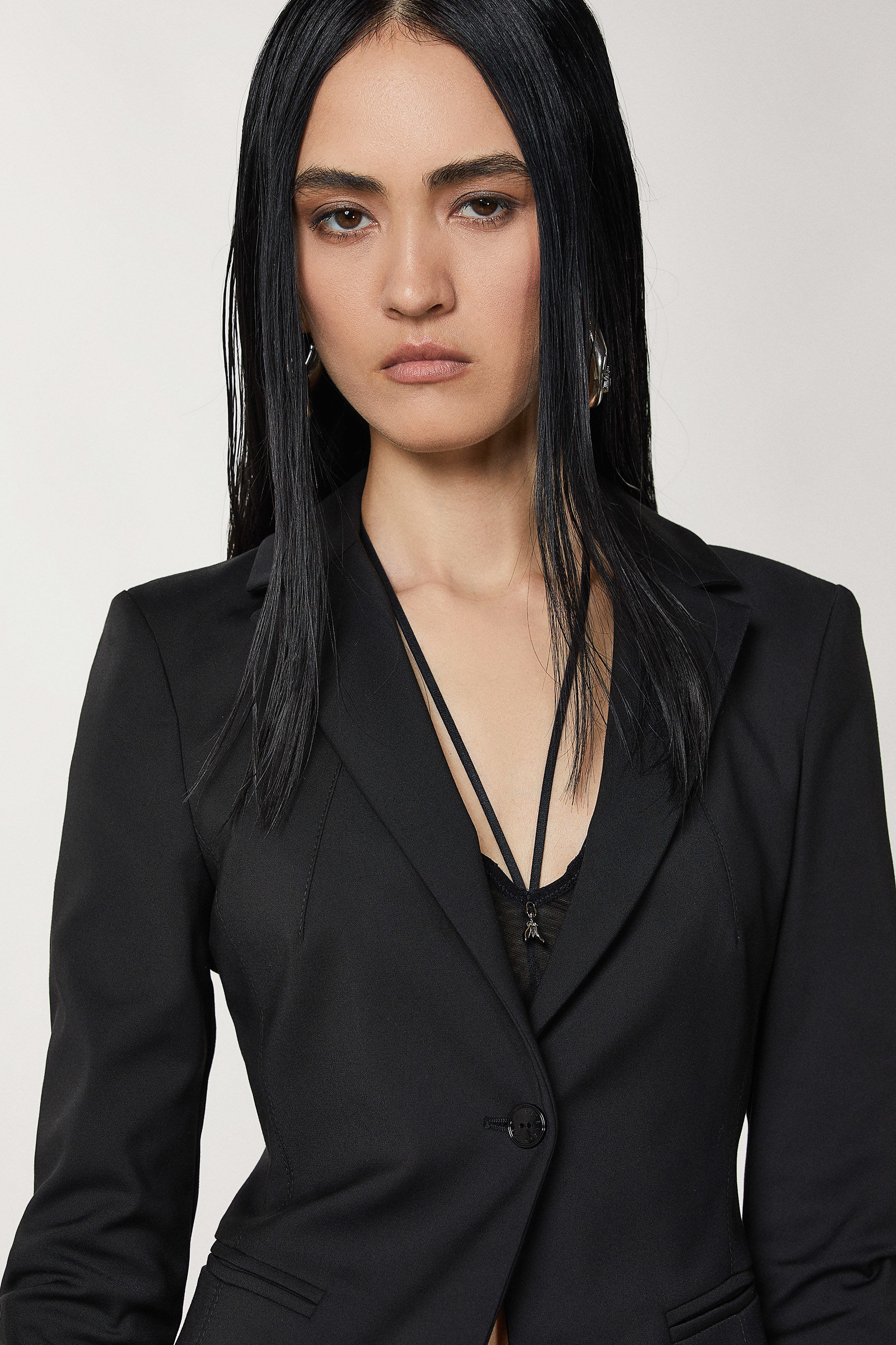 black one button blazer