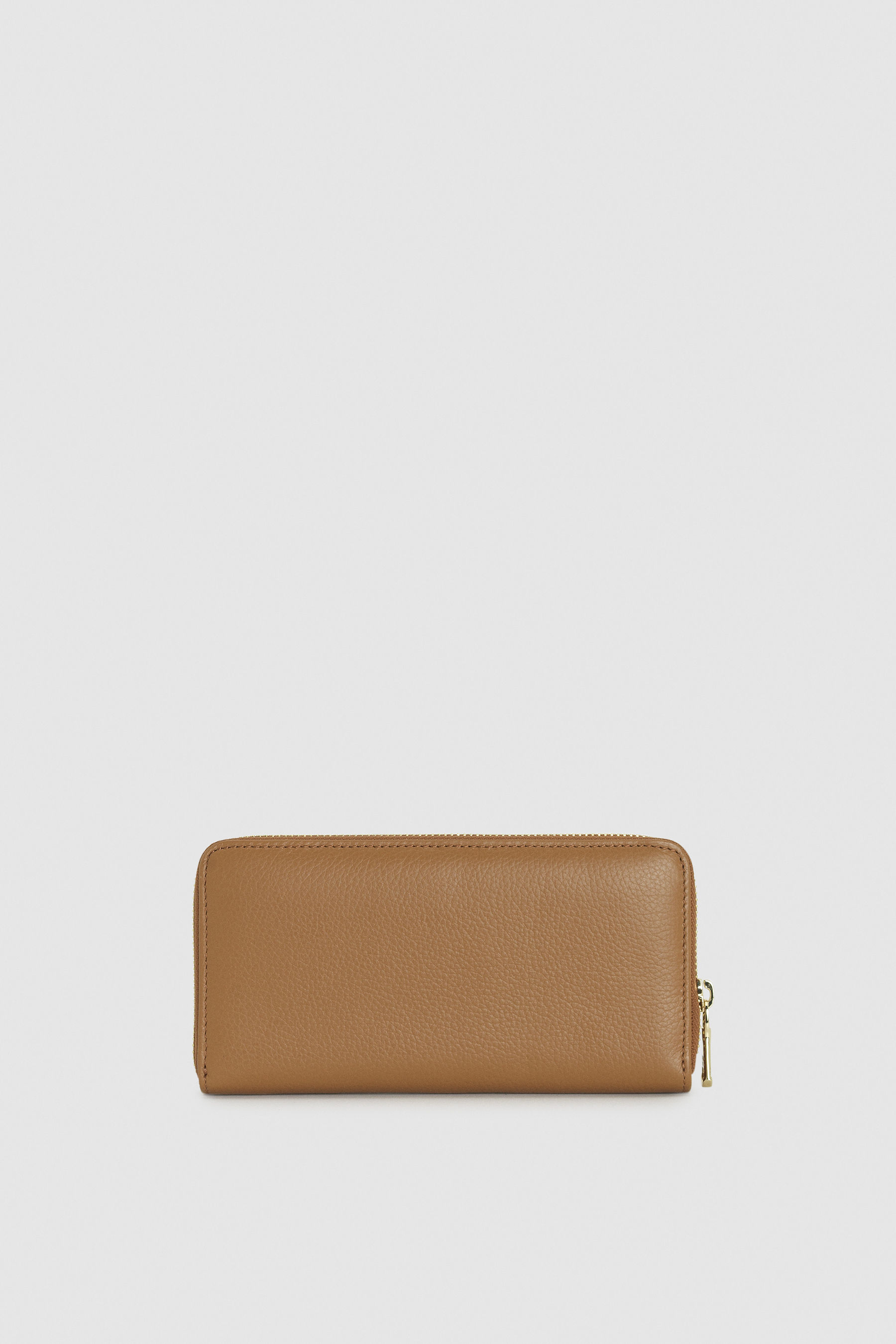 tan zip around purse