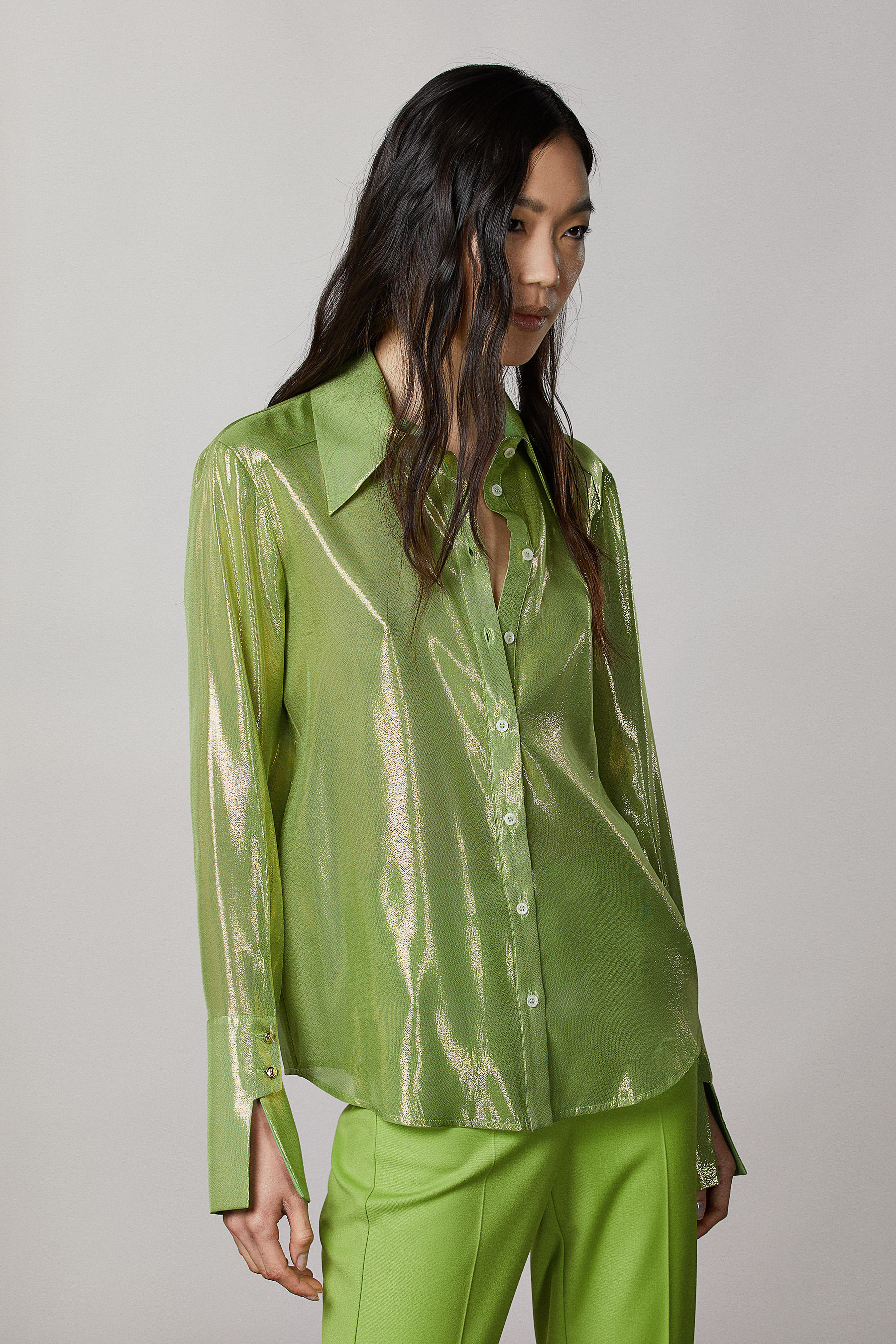 Camicia in seta lamè polso alto