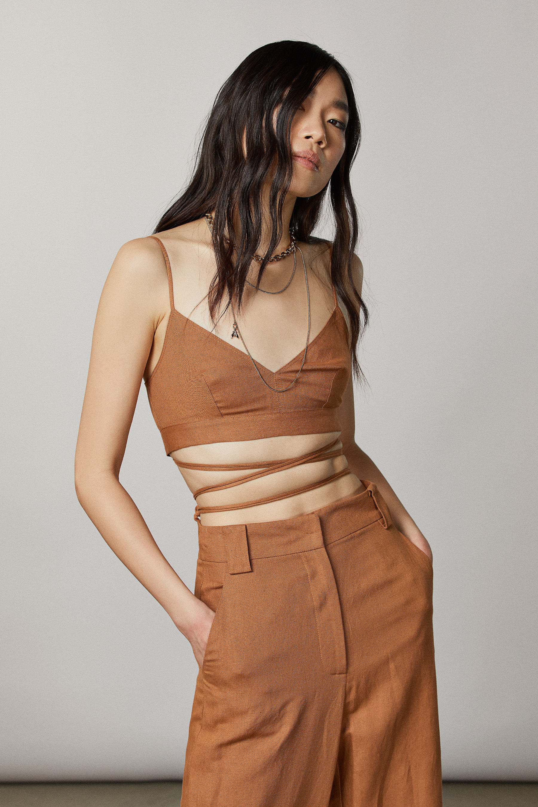 Top in lino e viscosa