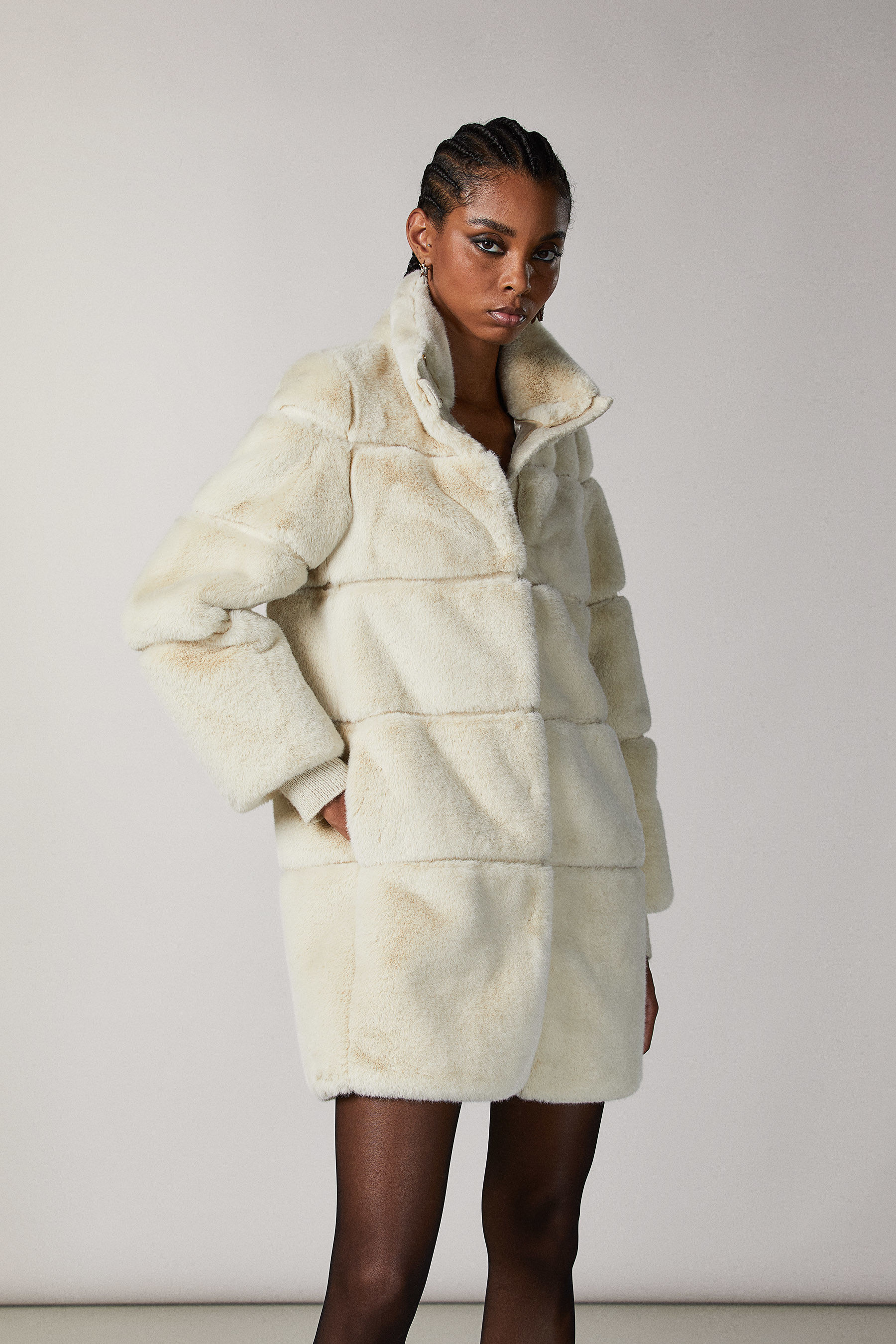 Beige Long synthetic fabric jacket 