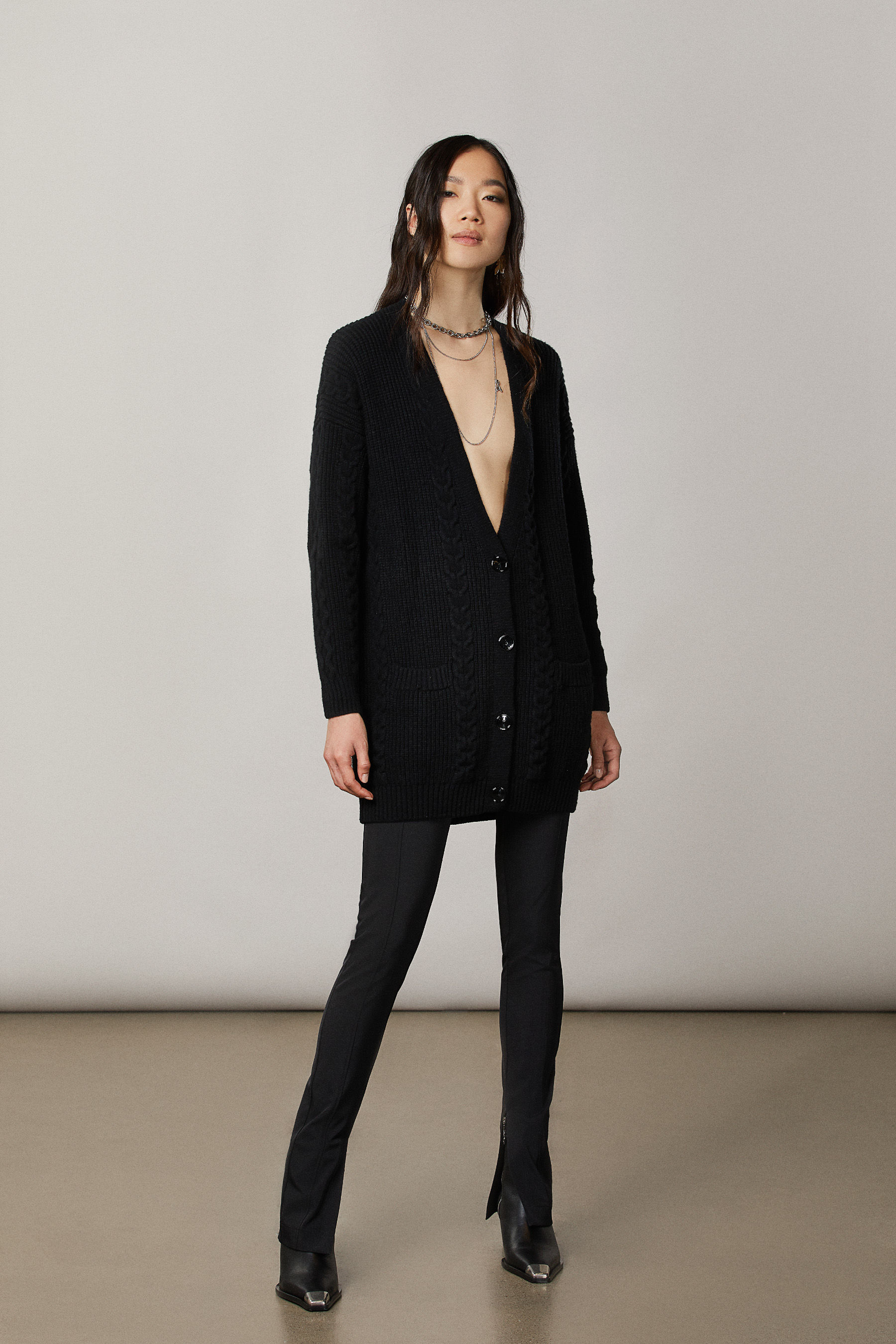 Maxi cardigan lavorazione mista