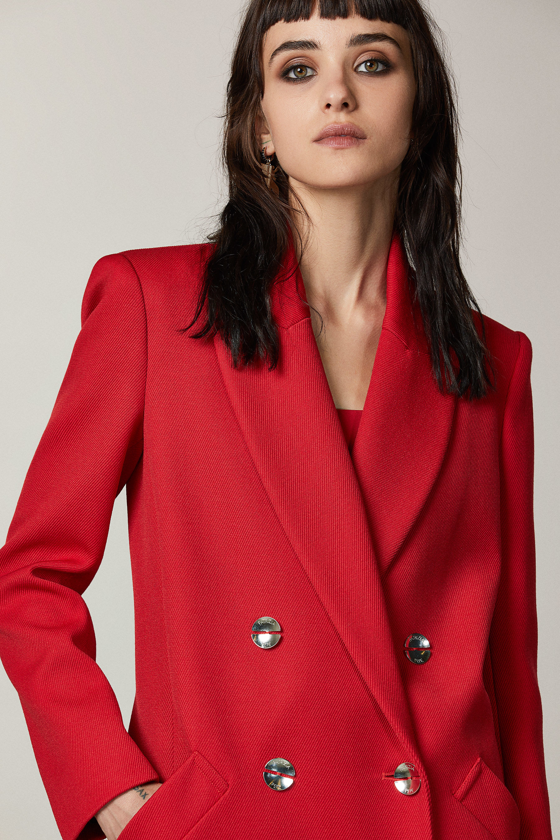 Red Double breasted wool blend coat 