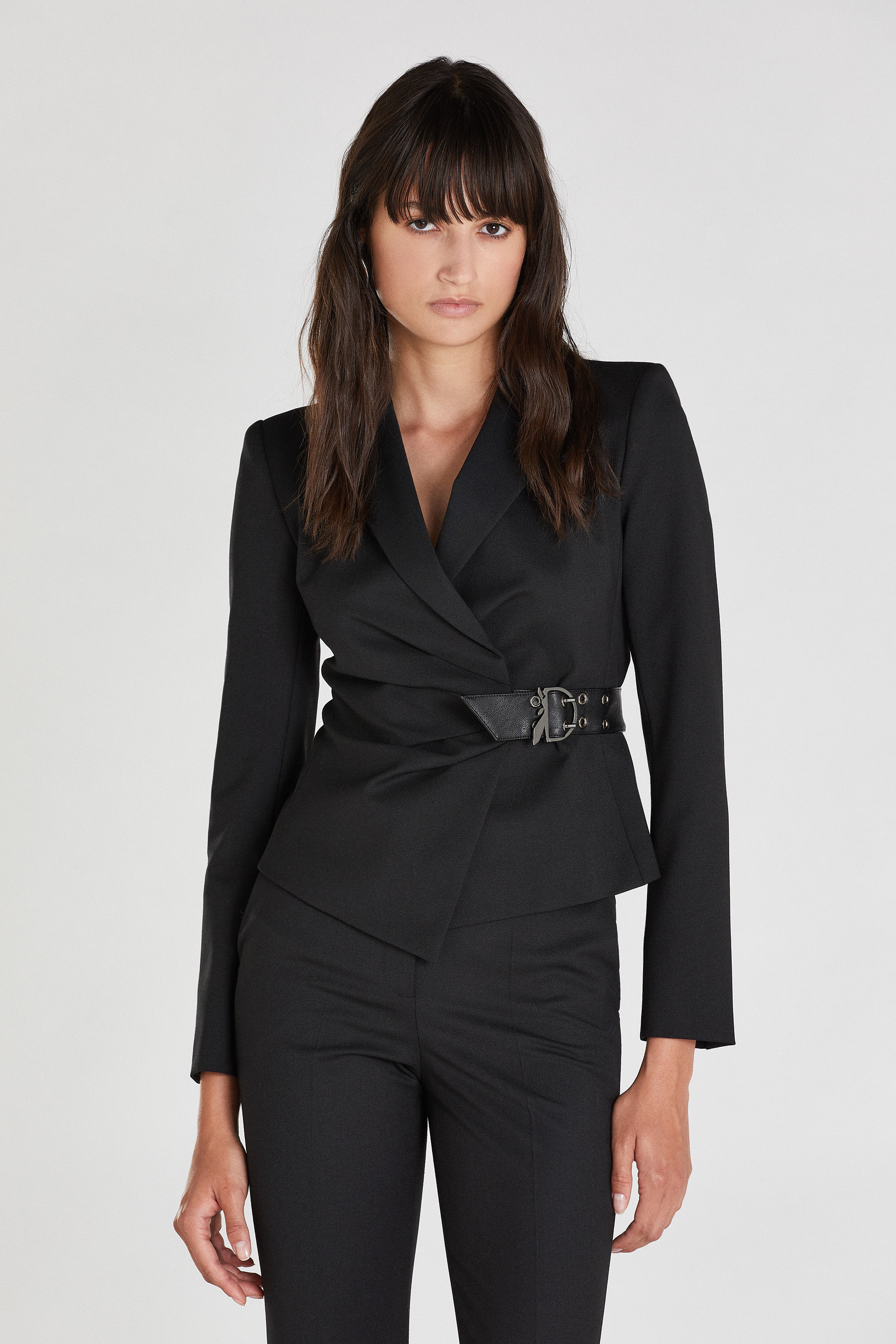belted blazer black