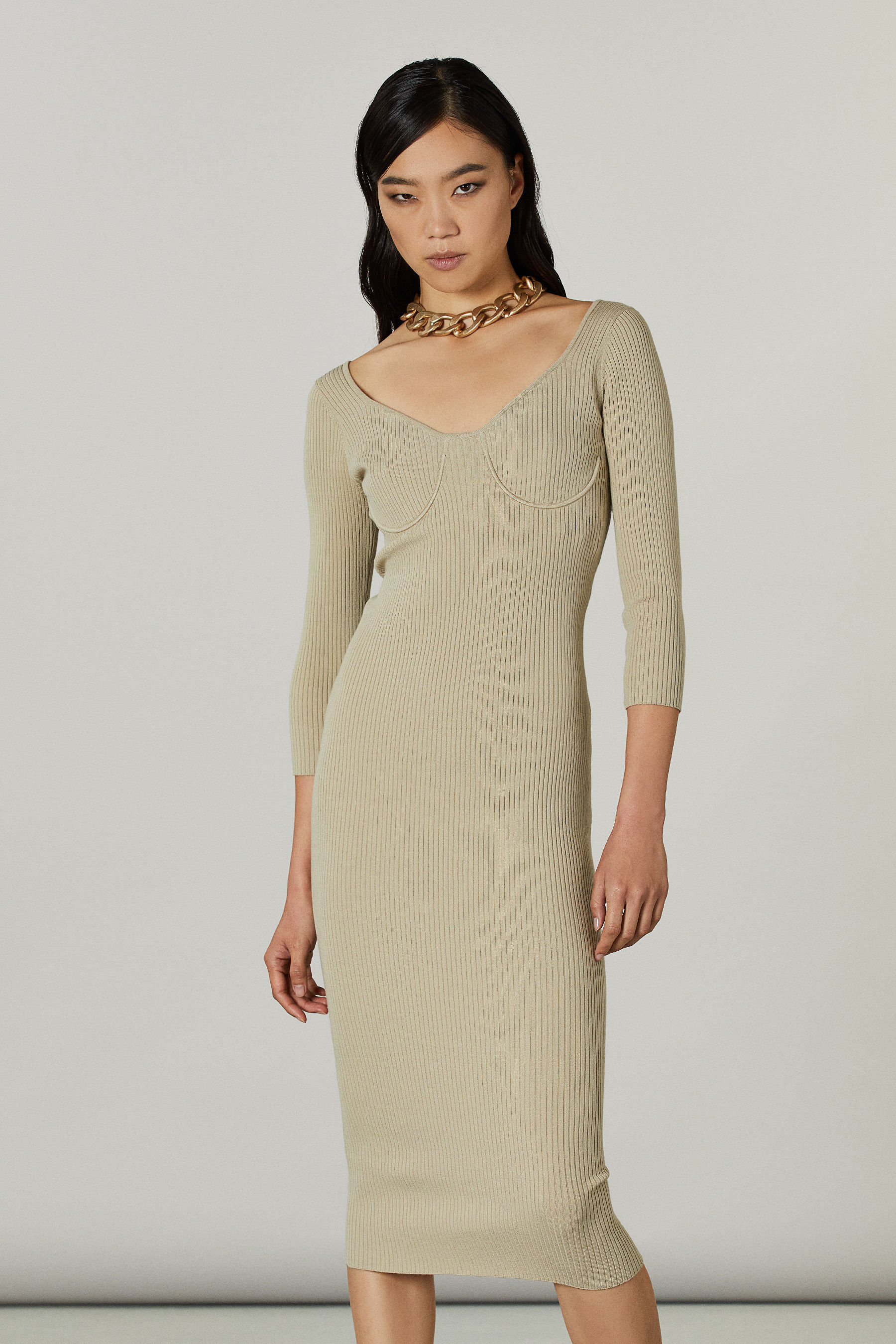 Beige Rib knit dress | Patrizia Pepe