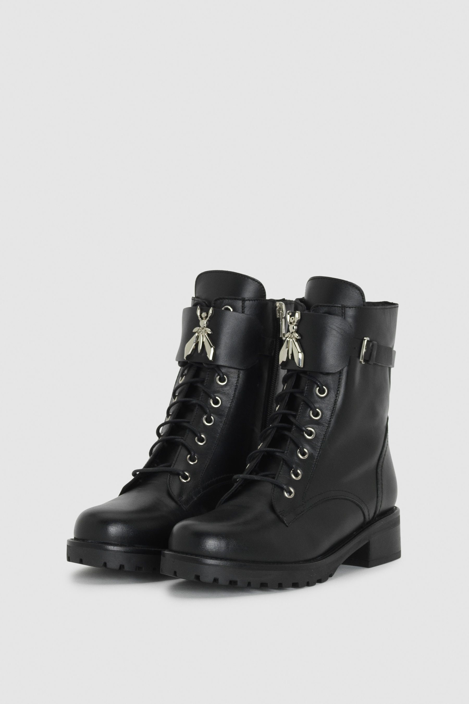 white lace up biker boots