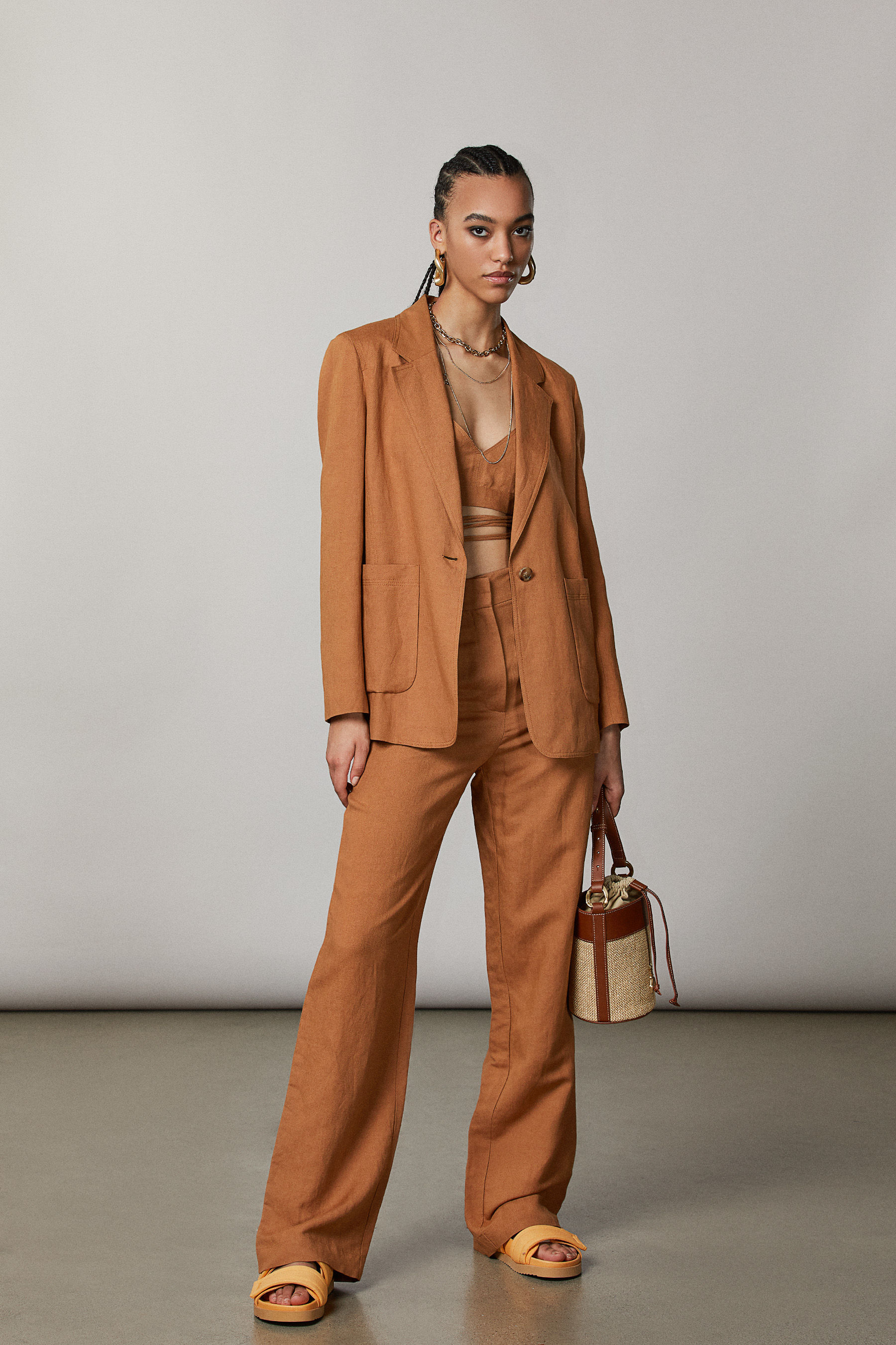 Pantaloni palazzo in lino e viscosa