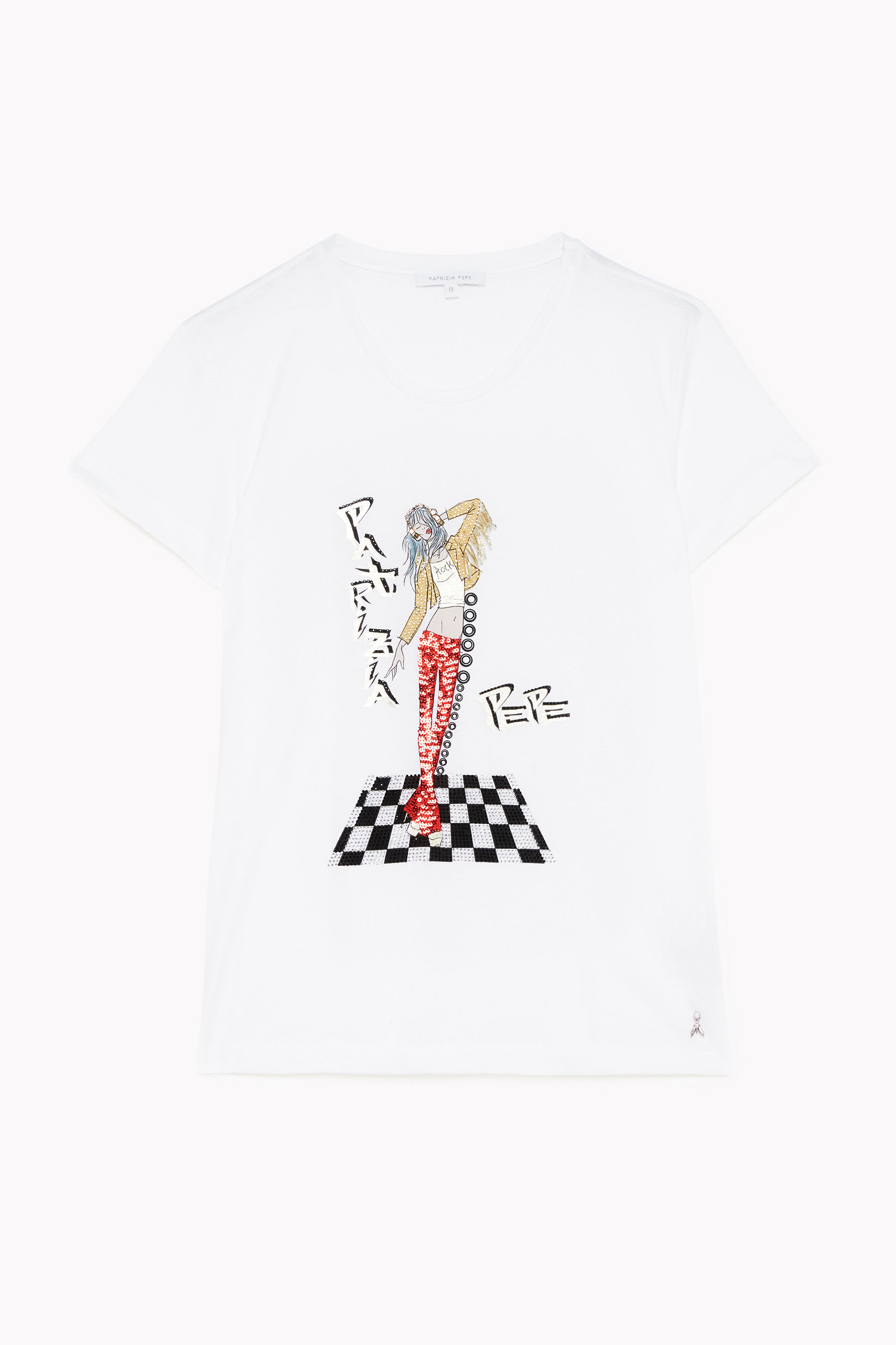White women's t-shirt by patrizia pepe with rhinestones and print - PATRIZIA  PEPE - Pavidas