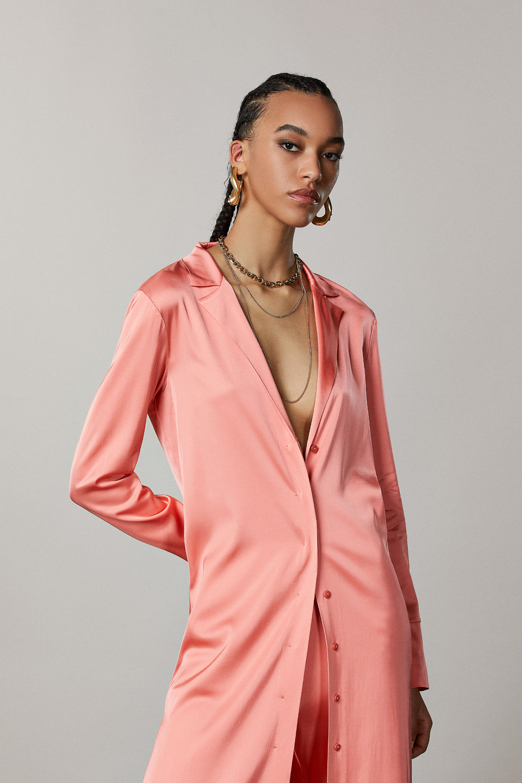 Abito camicia in raso lucido