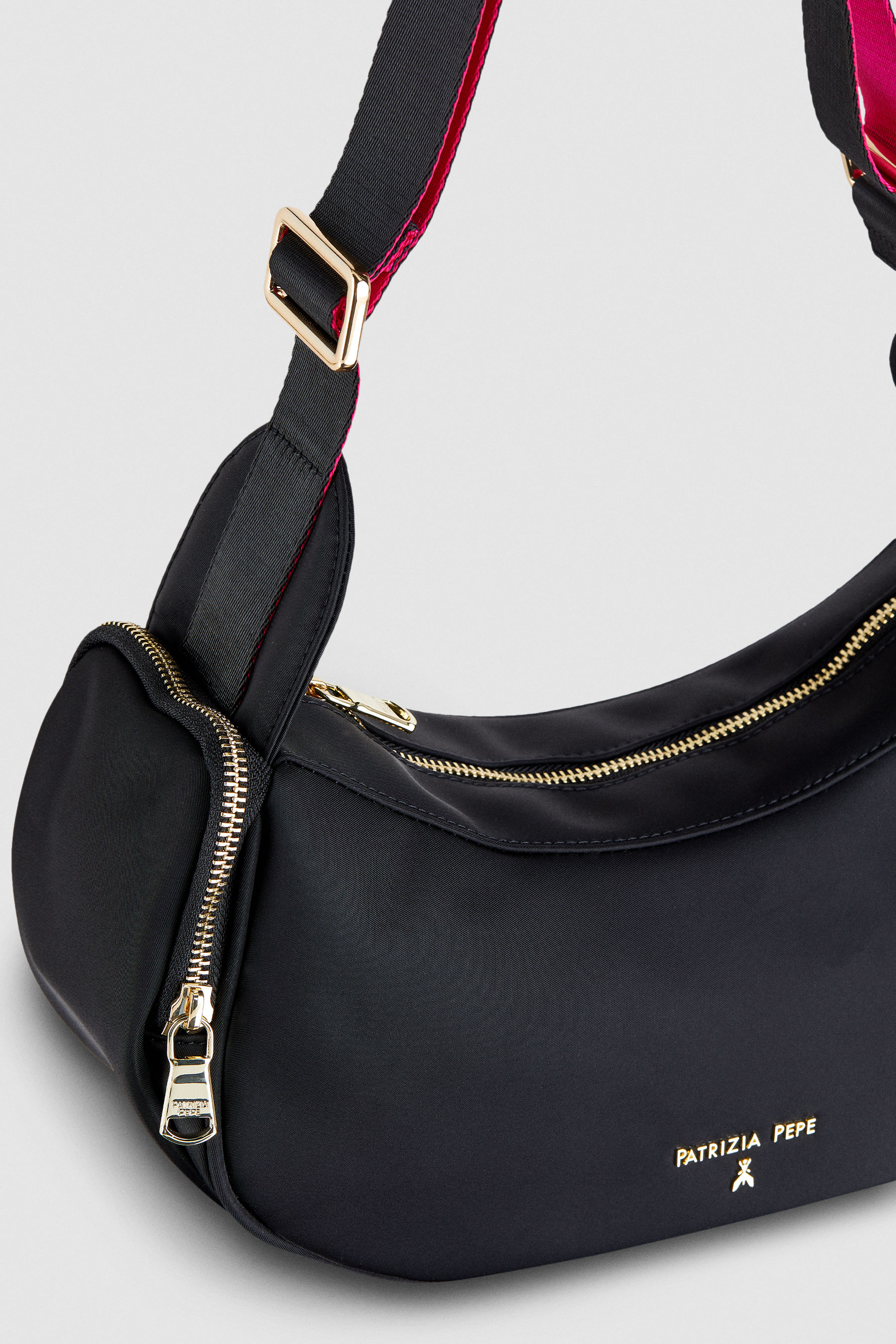 Сумка на плечевом ремне из нейлона, Черный, Patrizia Pepe, Сумки через плечо