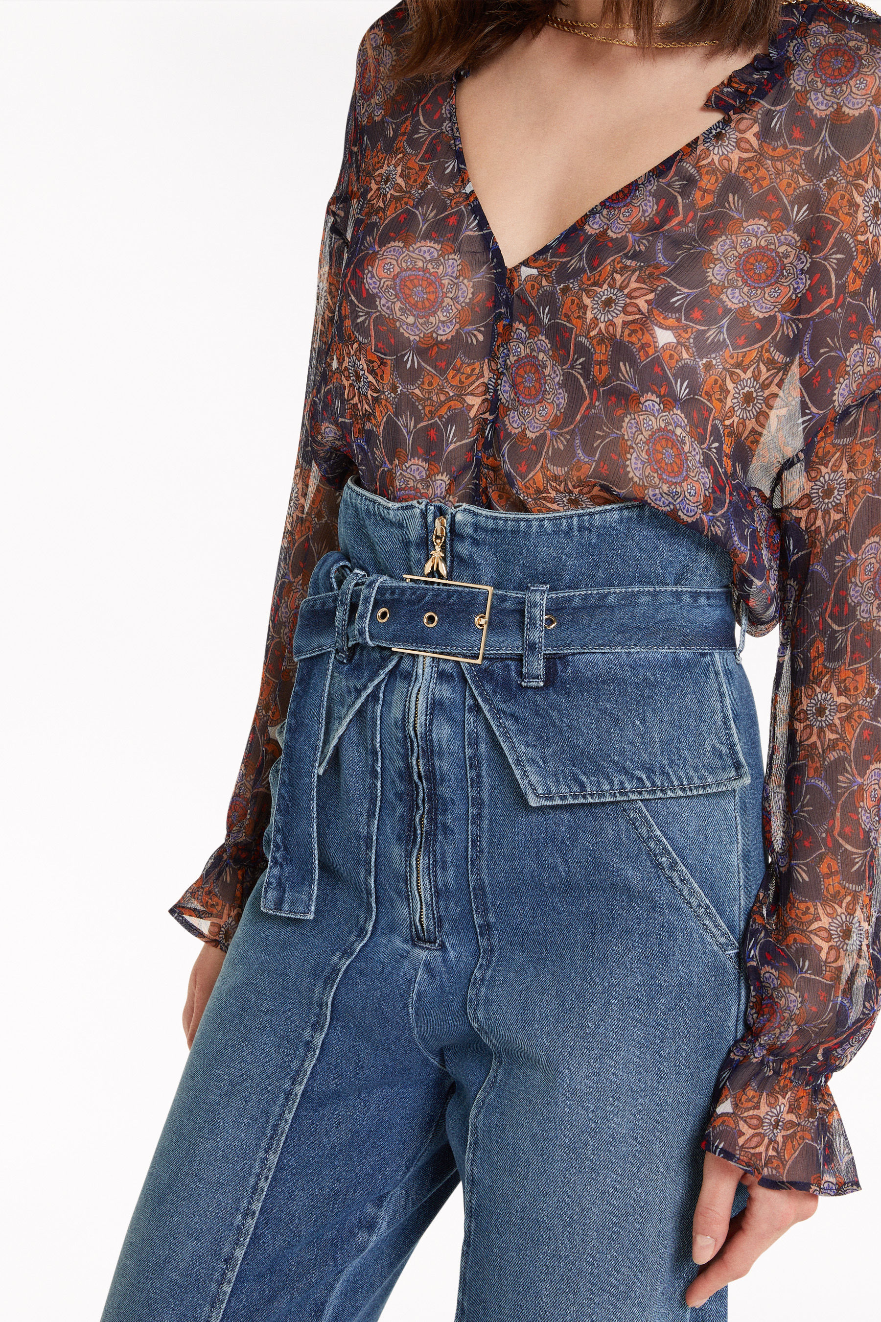 High-waisted denim pants