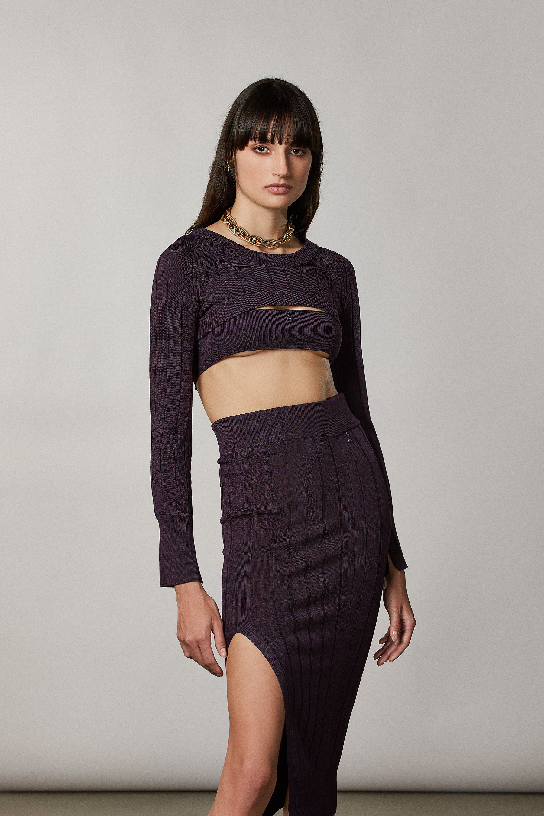 Purple Rib knit cropped sweater 