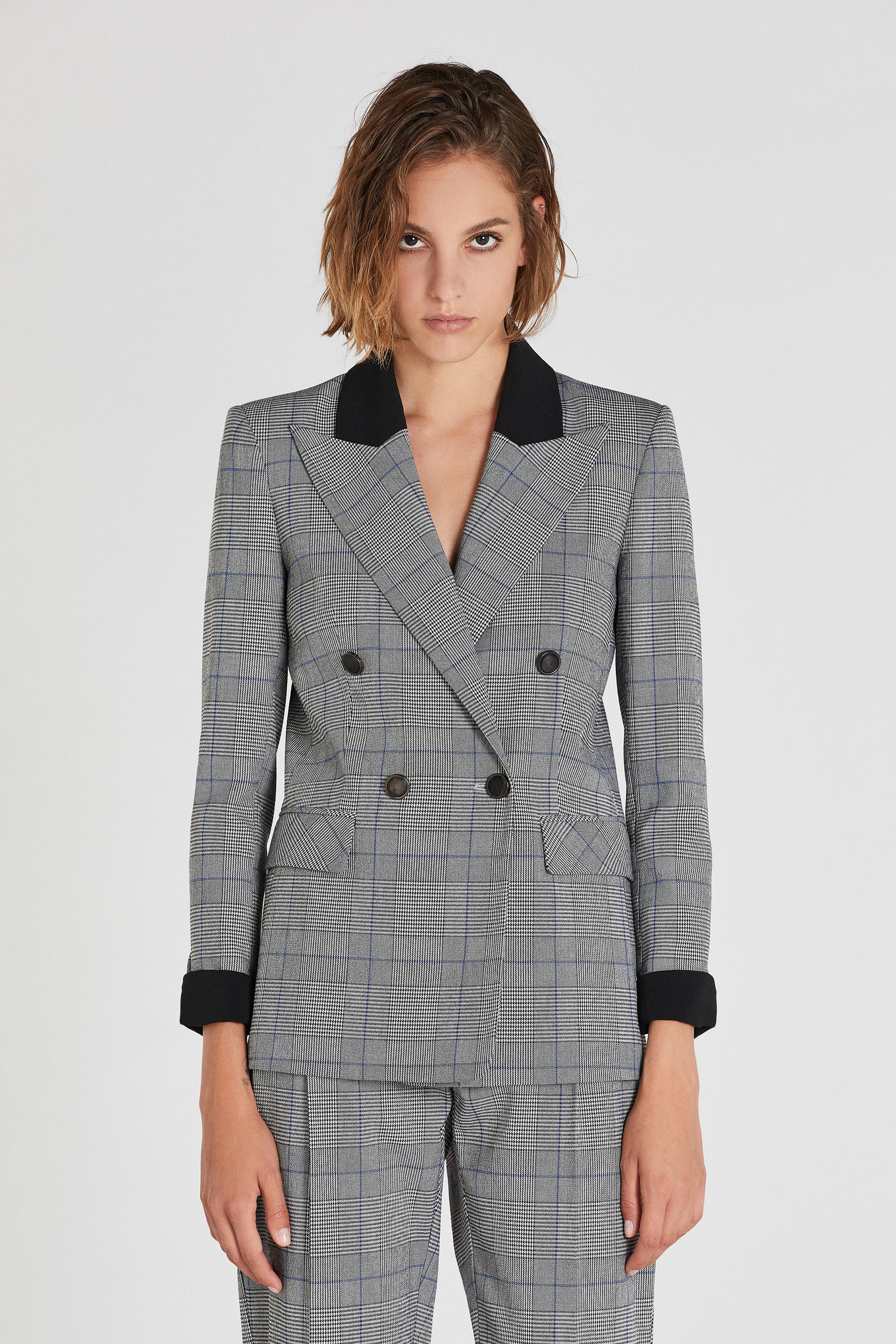 zara checked double breasted blazer