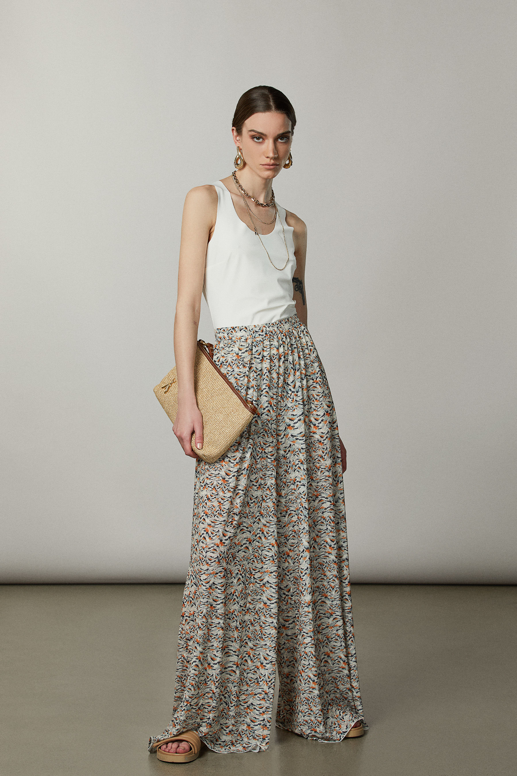 Pantaloni in tulle stretch con stampa