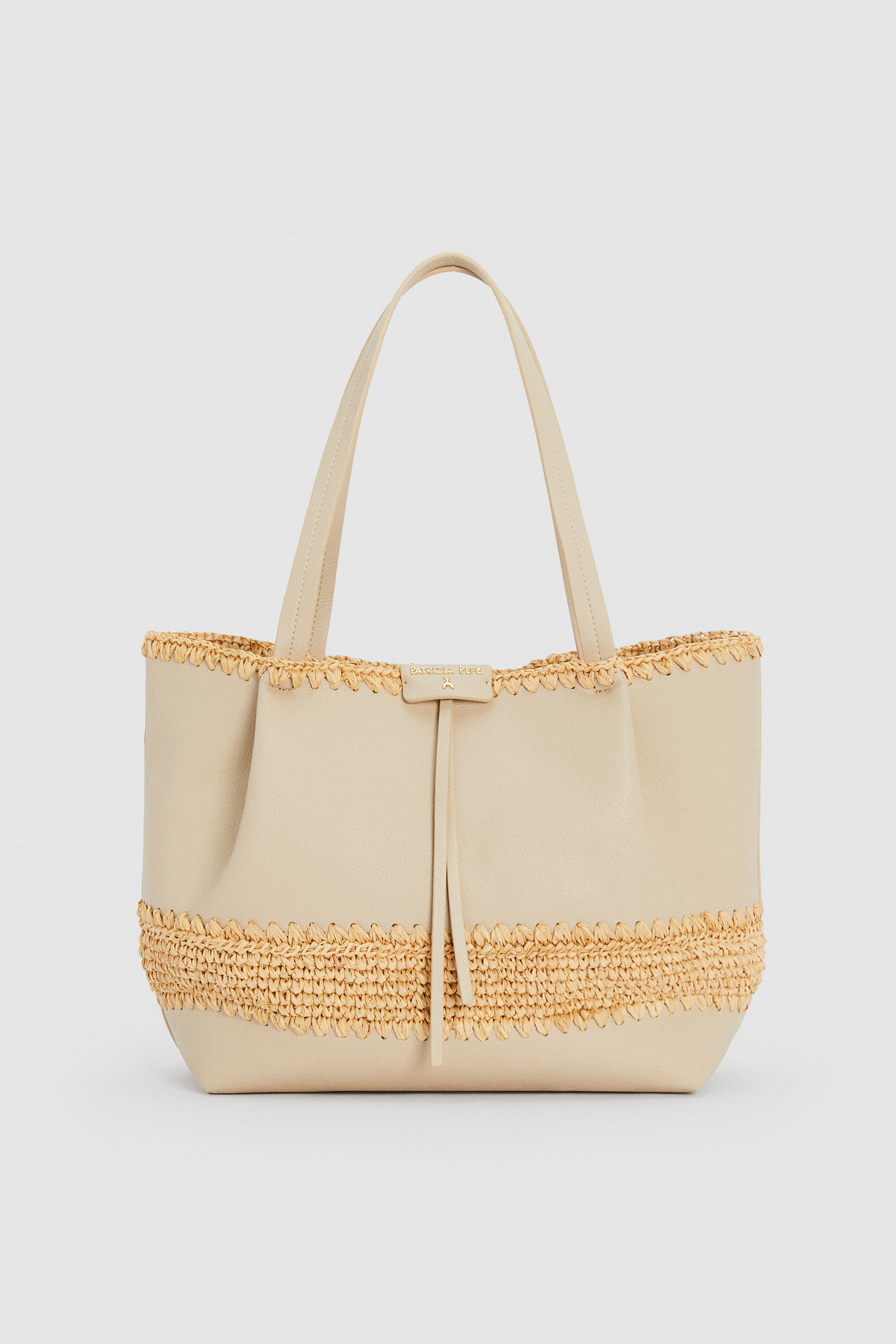 Borsa in pelle con inserti in paglia | Patrizia Pepe
