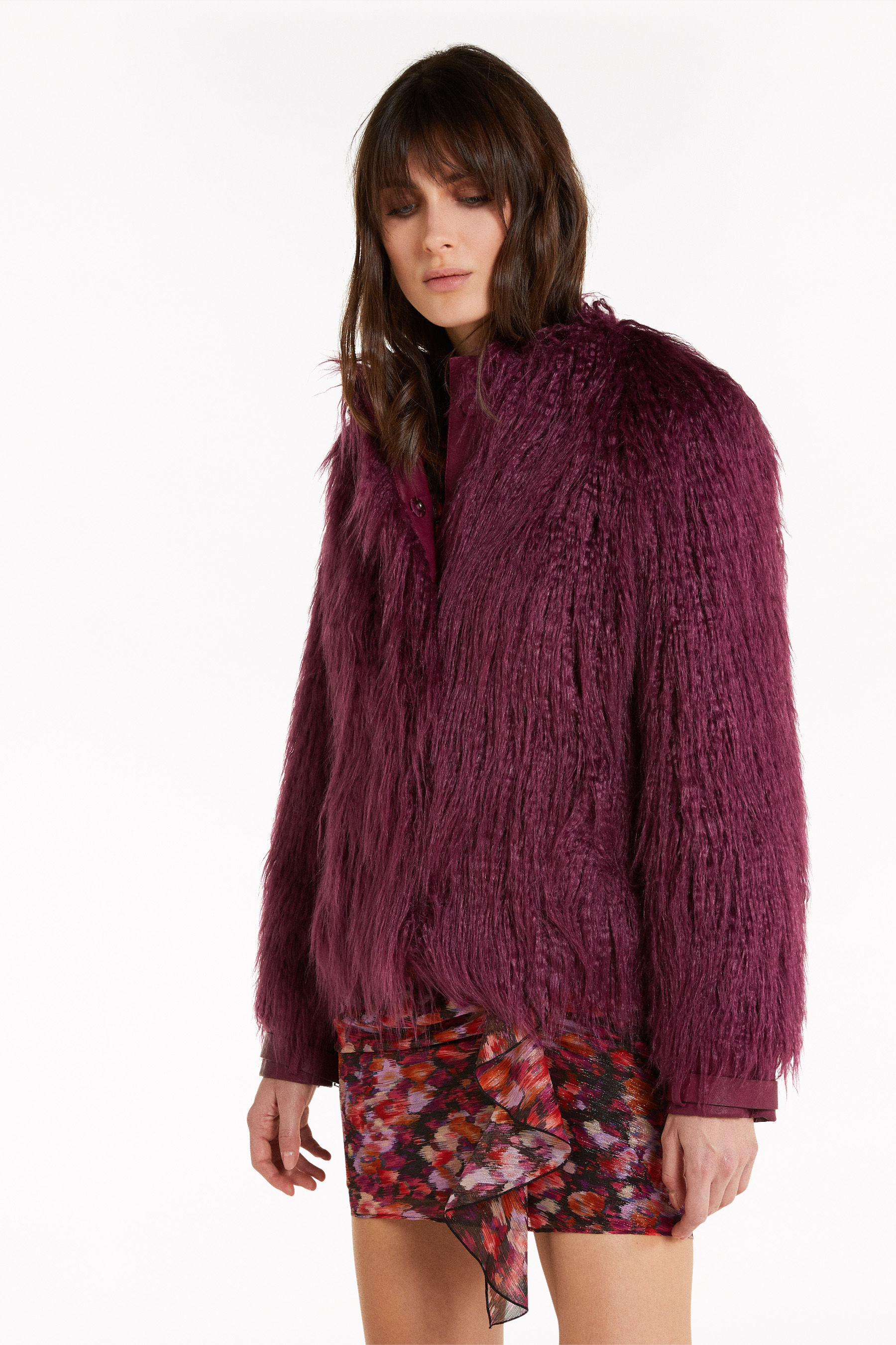 red mongolian fur jacket