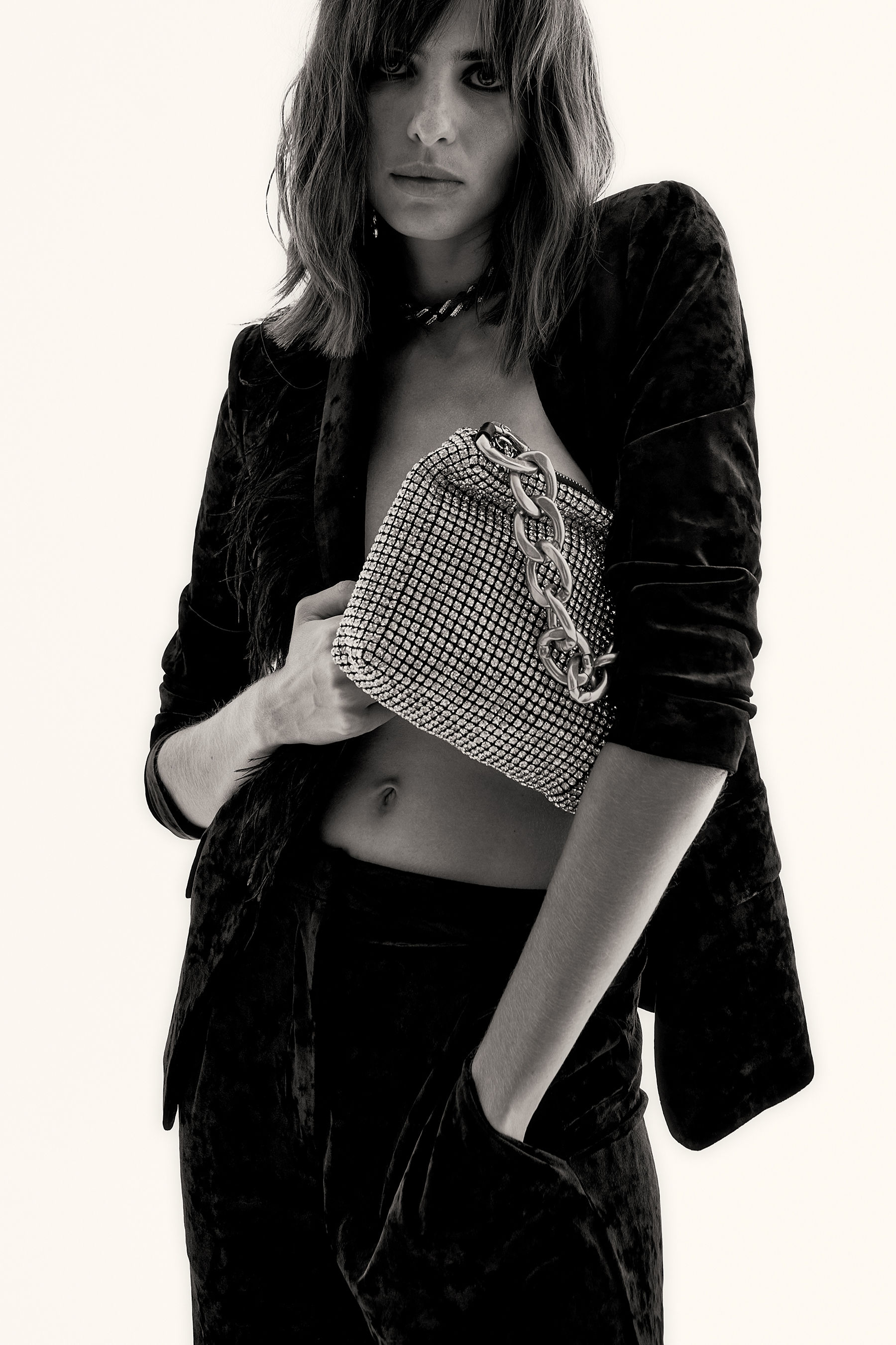 Giacca velluto con piume