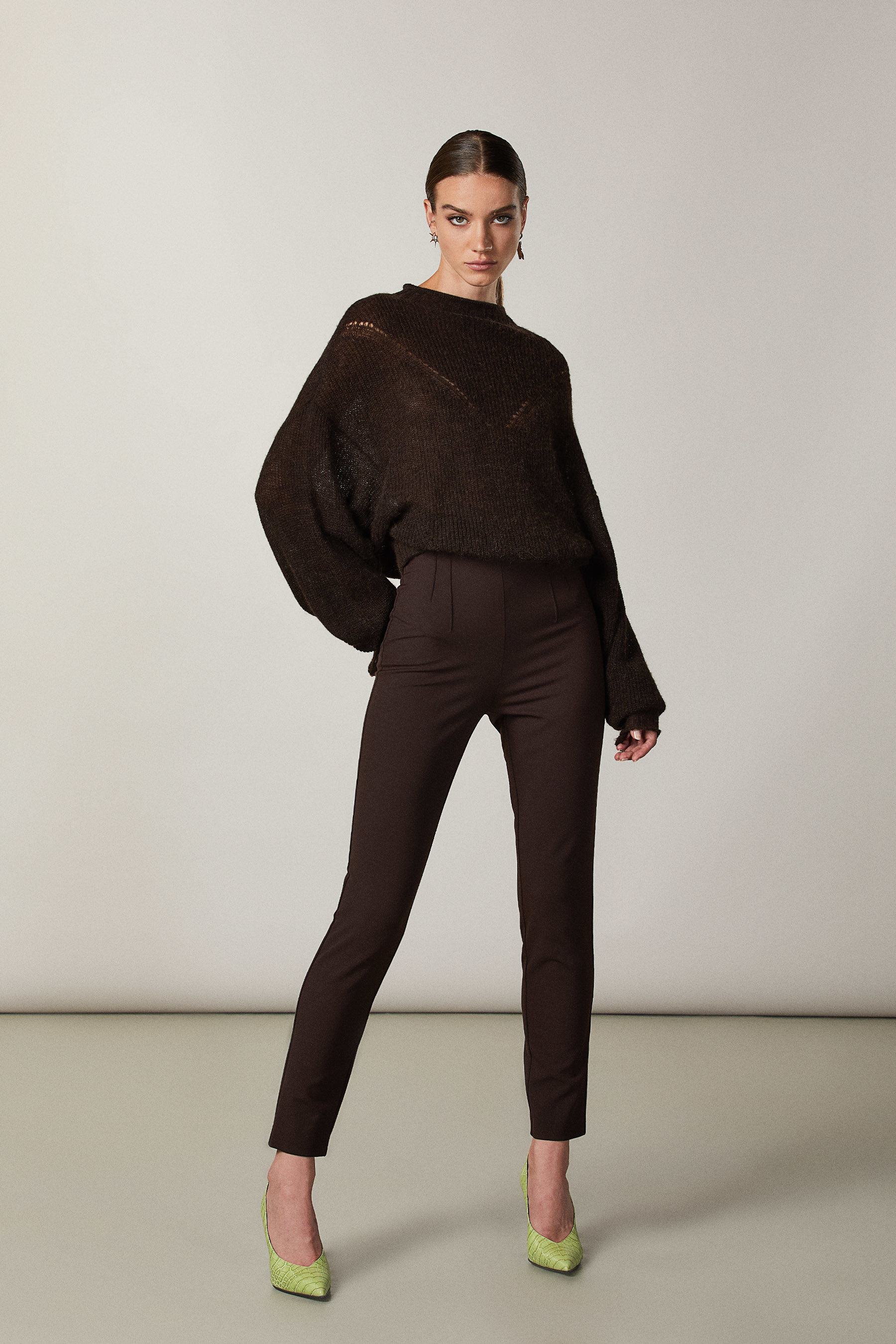 Pantaloni slim misto lana