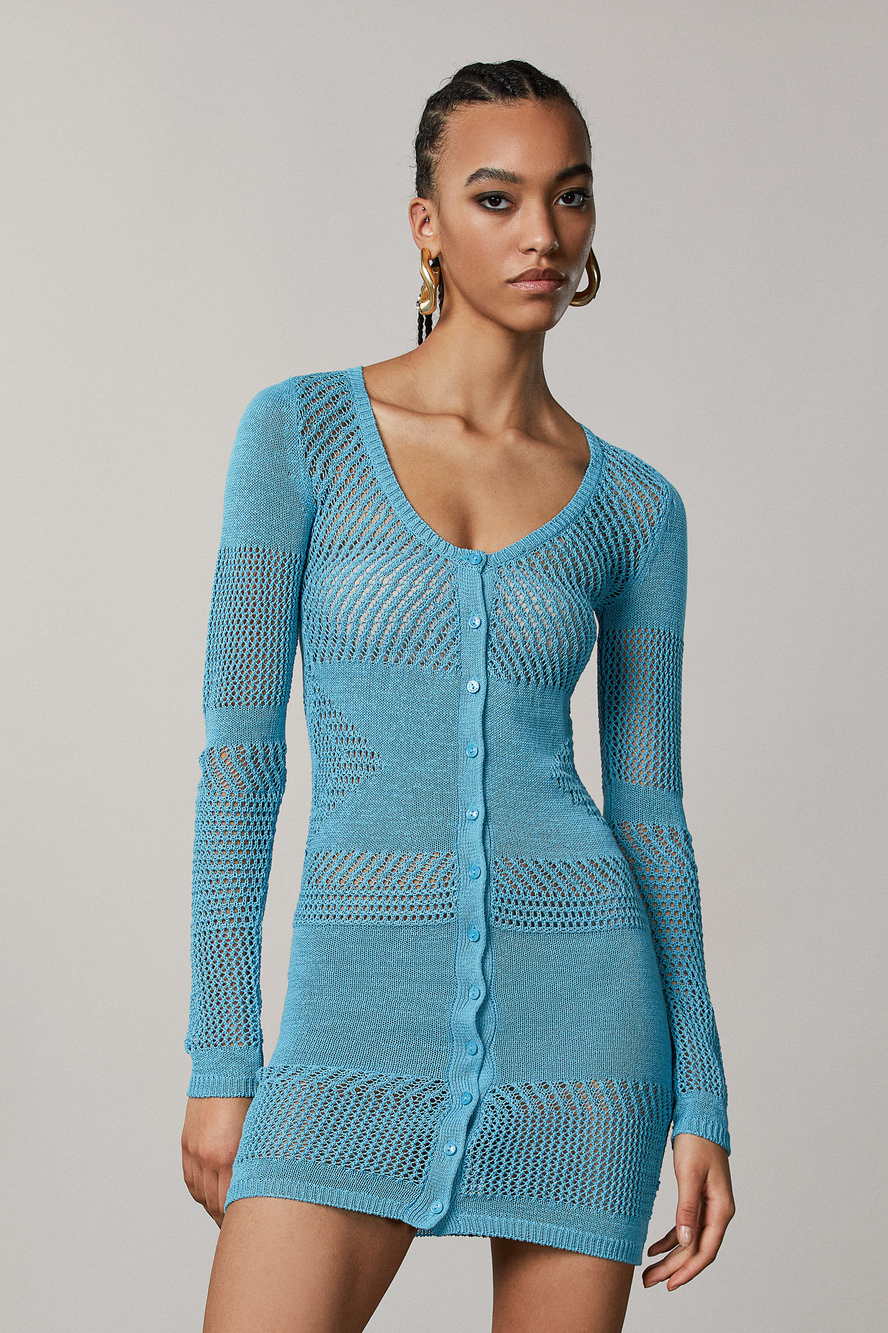 Knitted mini dress with sheer detail 