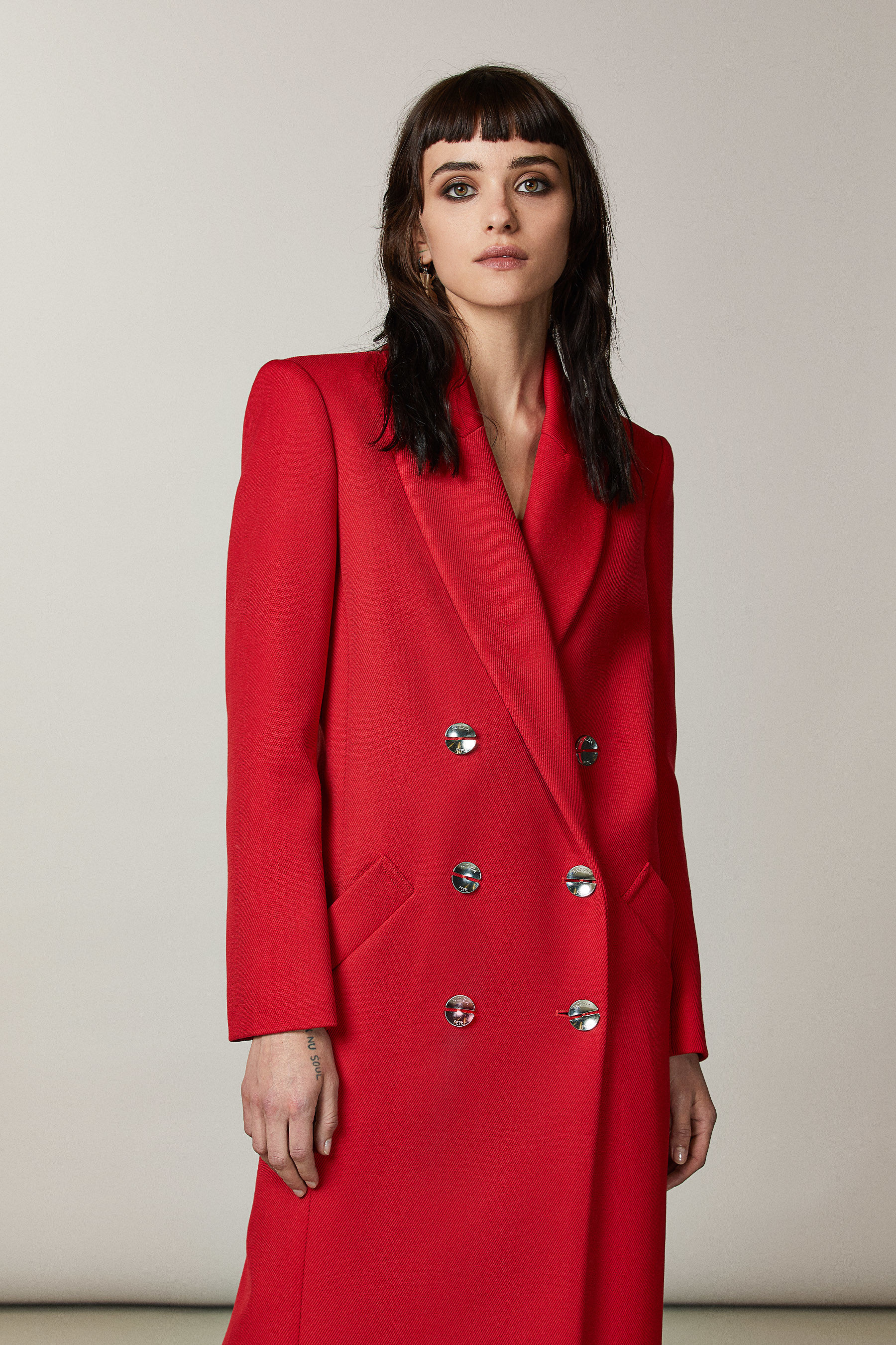Red Double breasted wool blend coat 