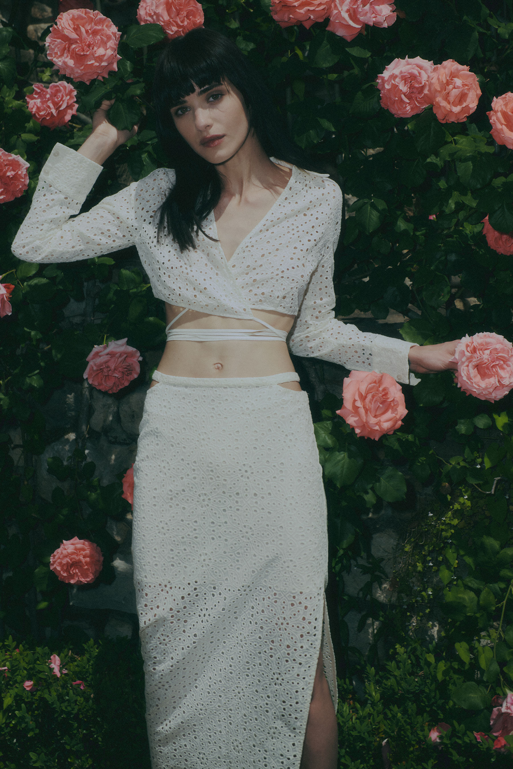 Gonna longuette tessuto sangallo