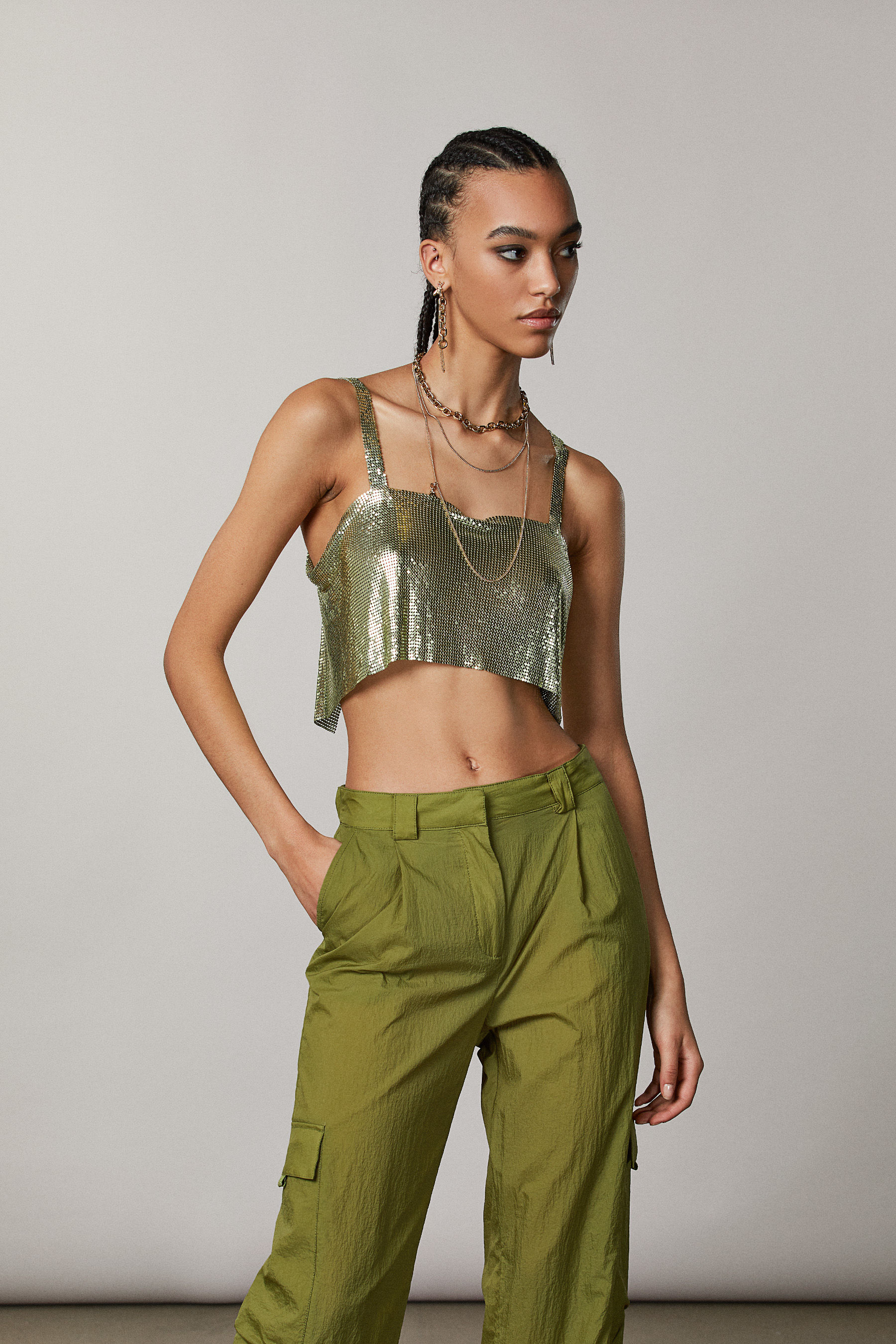 metallic green crop top