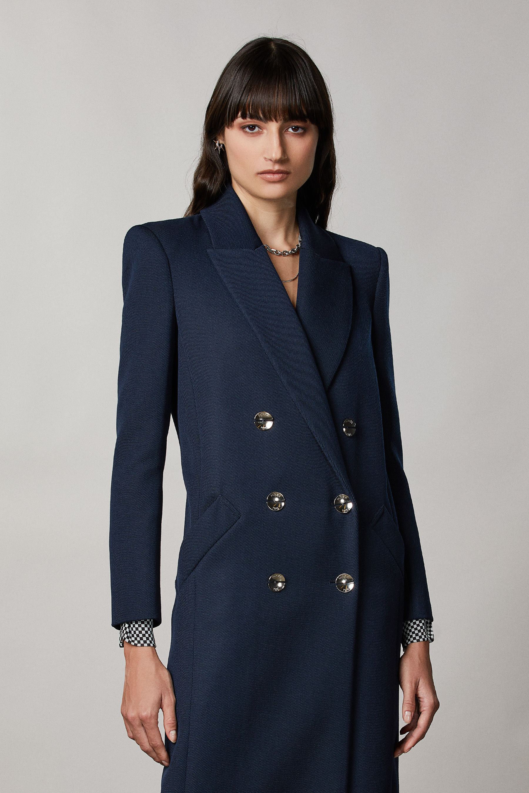 Blue Double breasted wool blend coat 
