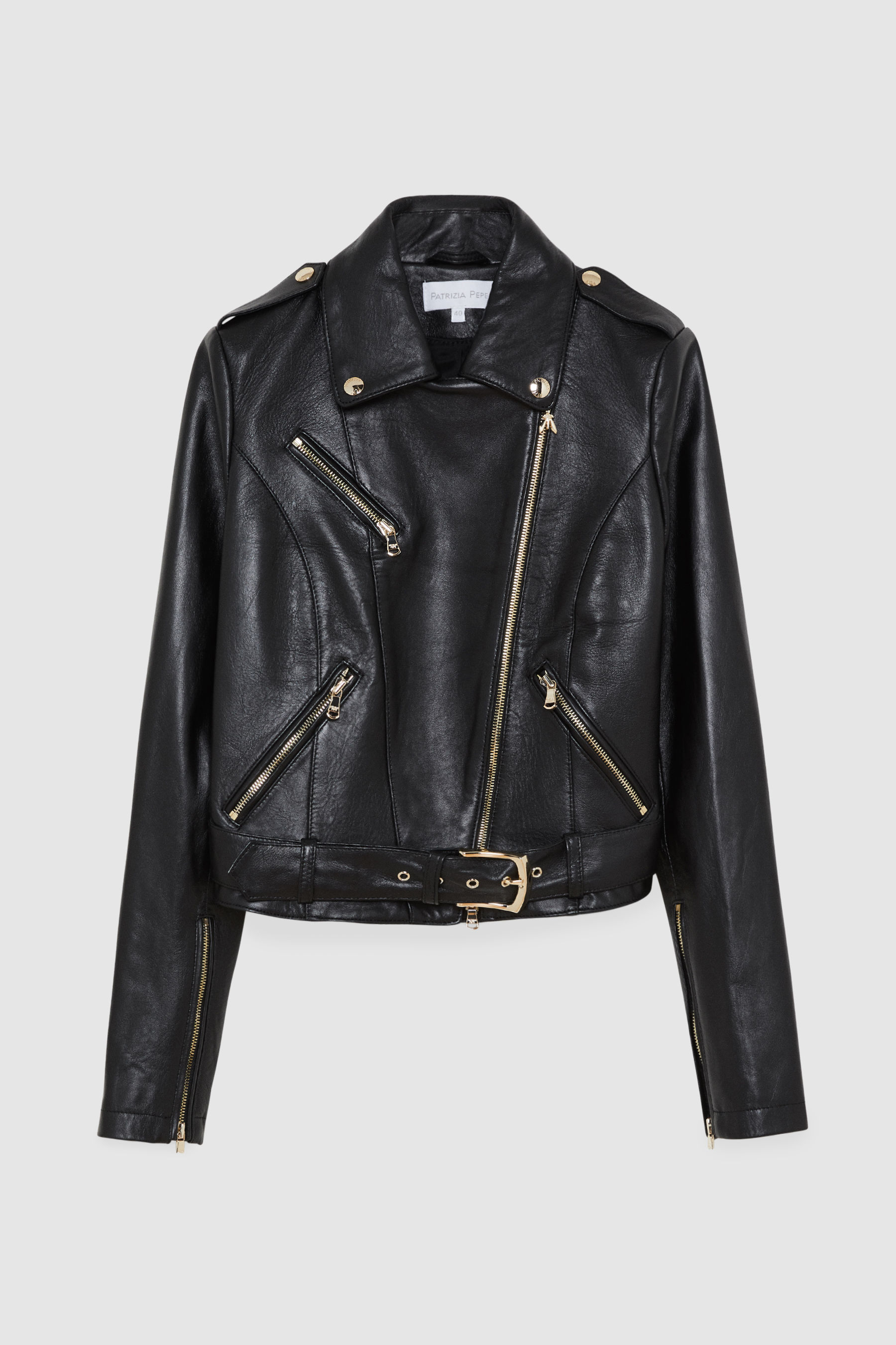 leather biker jacket gold hardware