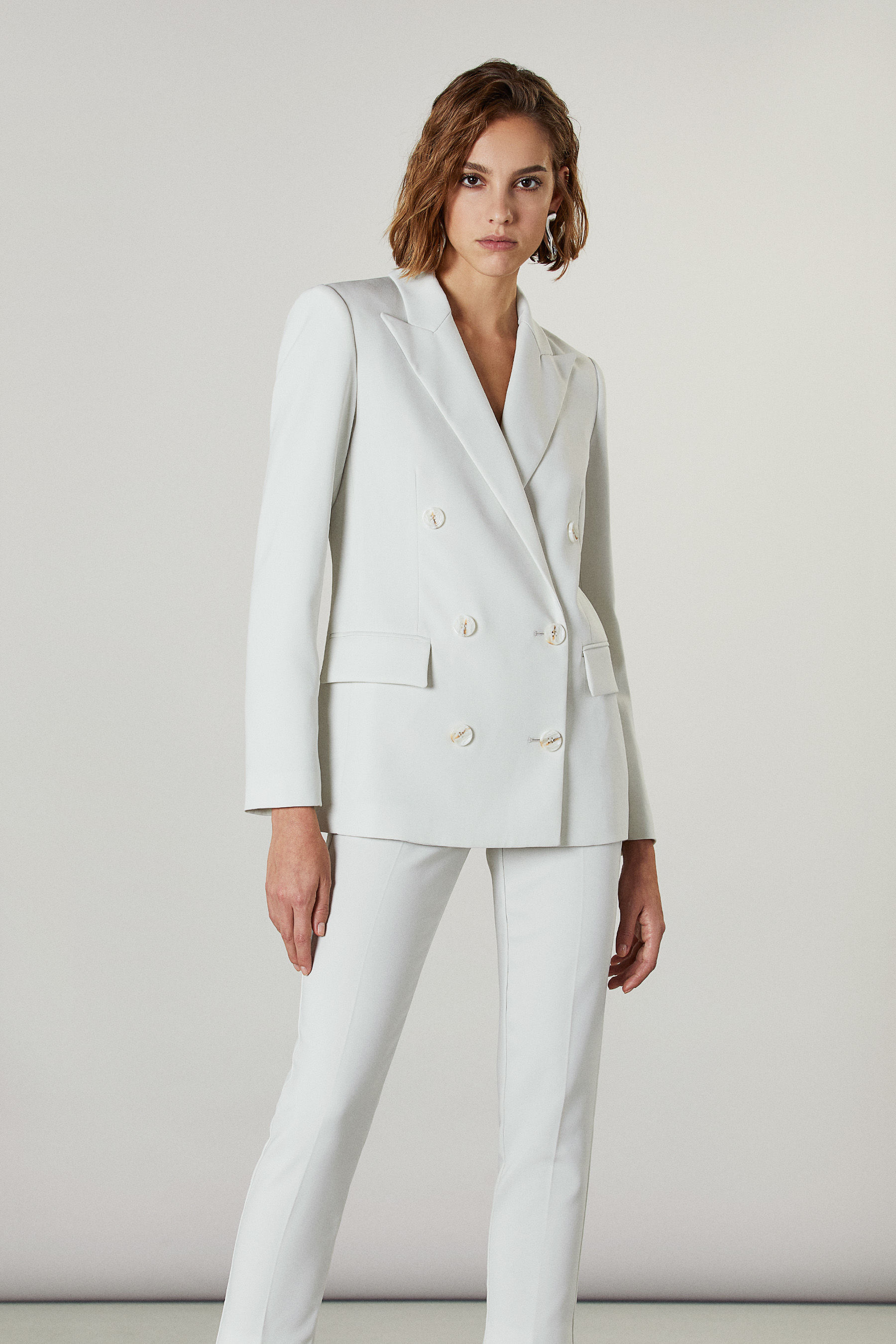 double breasted white blazer