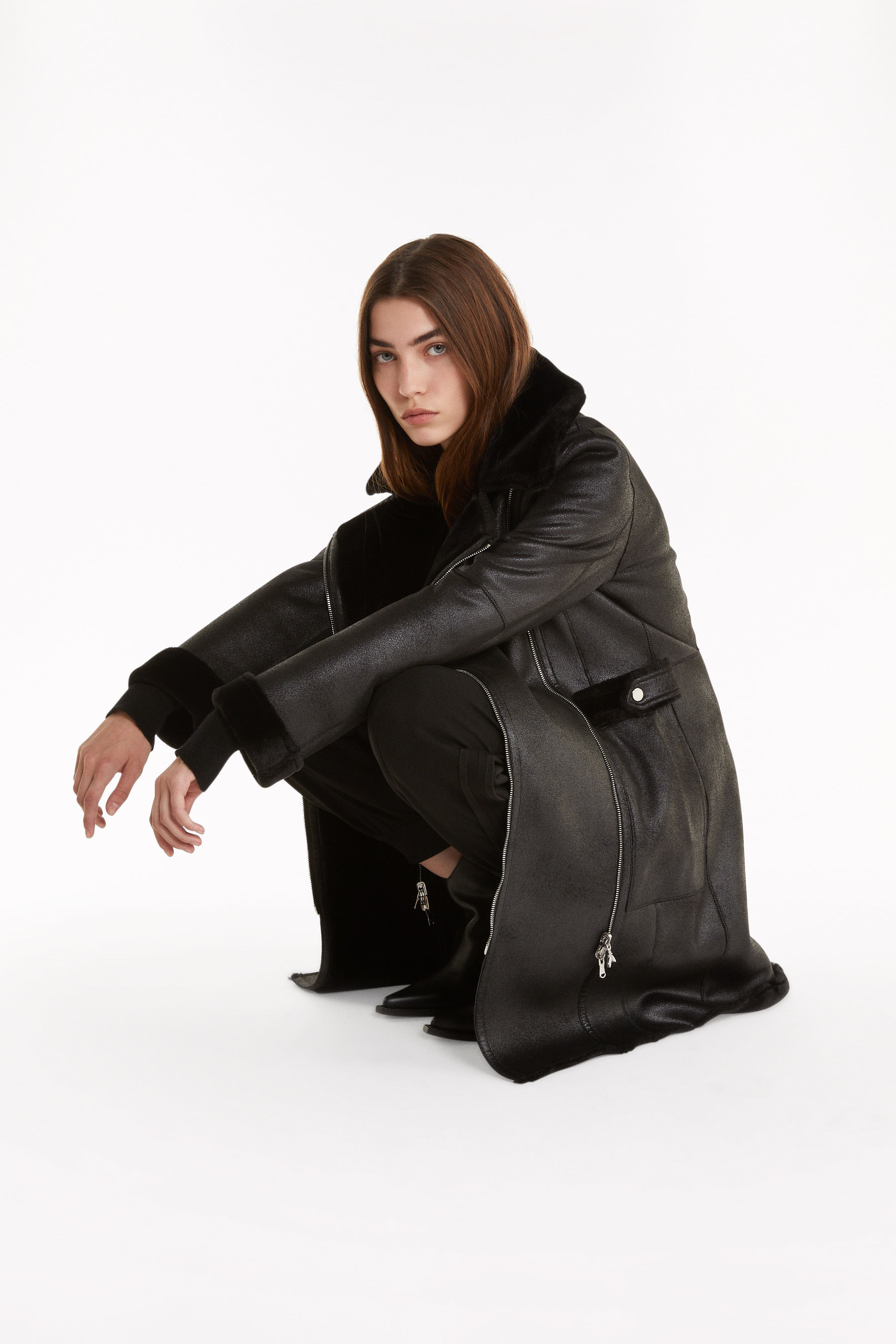 shearling black coat