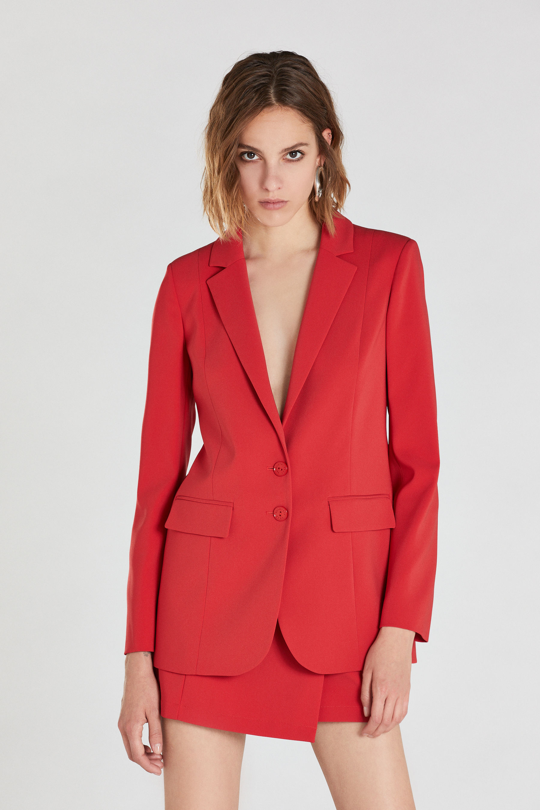 red button blazer