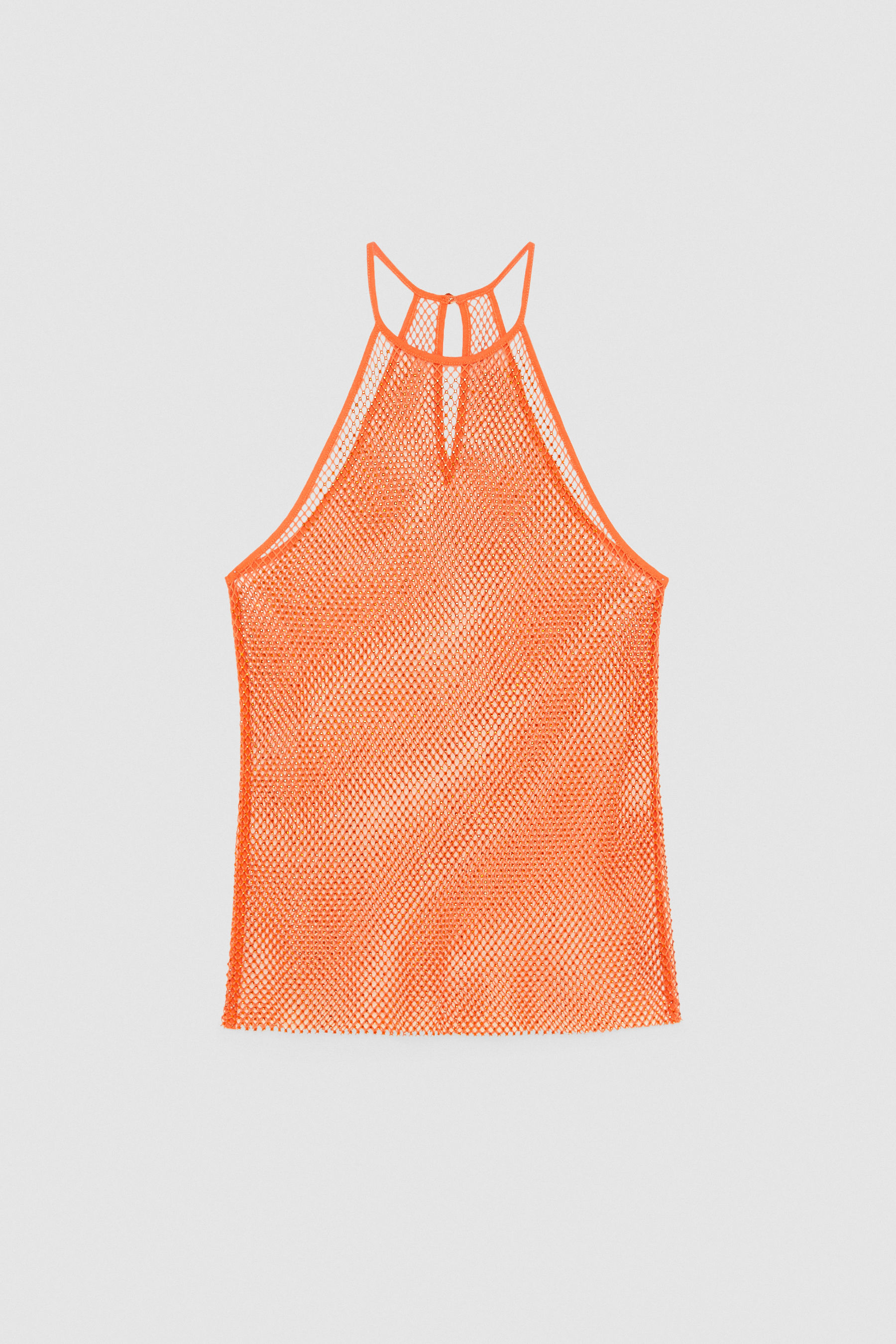 Rhinestone mesh crew-neck top 