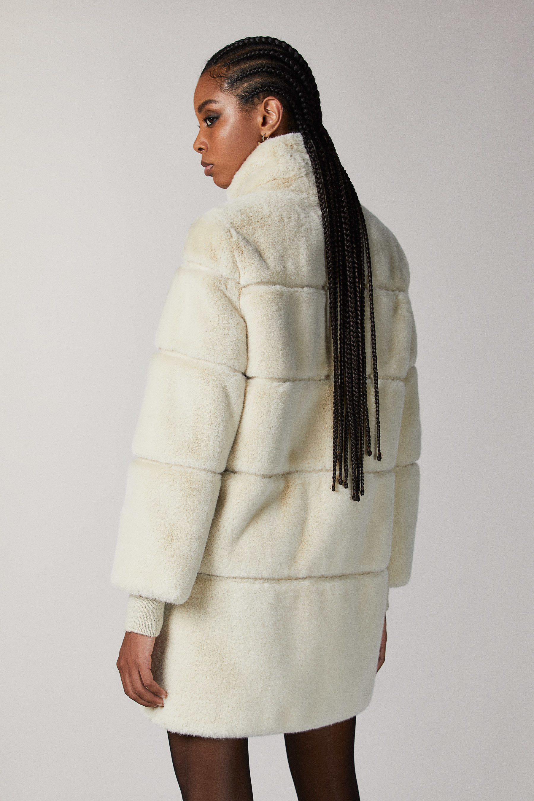 Beige Long synthetic fabric jacket 